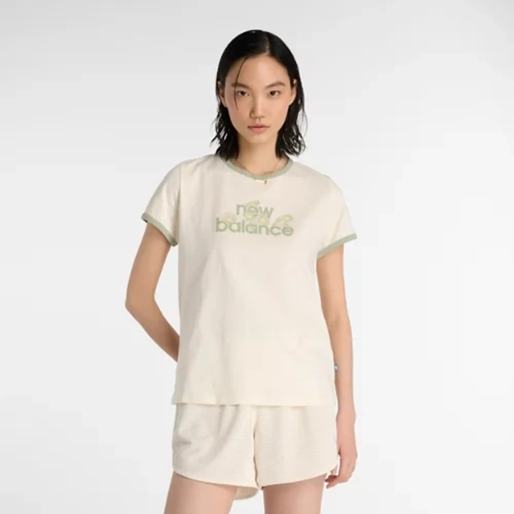 New Balance Women's Flower Ringer T-Shirt in White Cotton