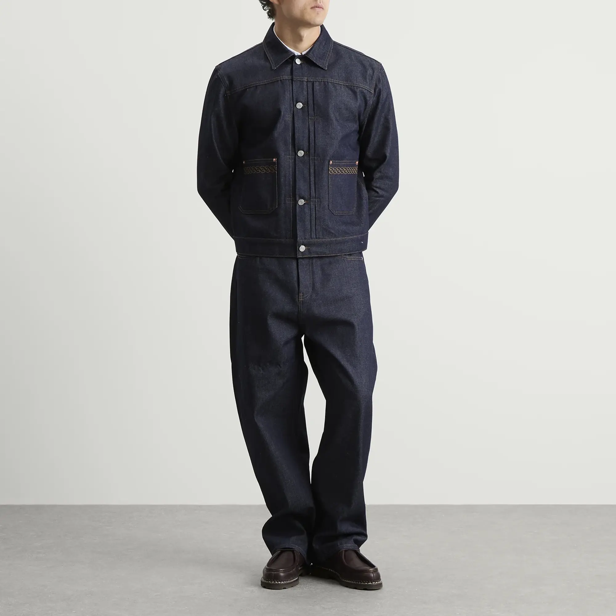 Drôle de Monsieur Men's Raw Denim Jacket Brut