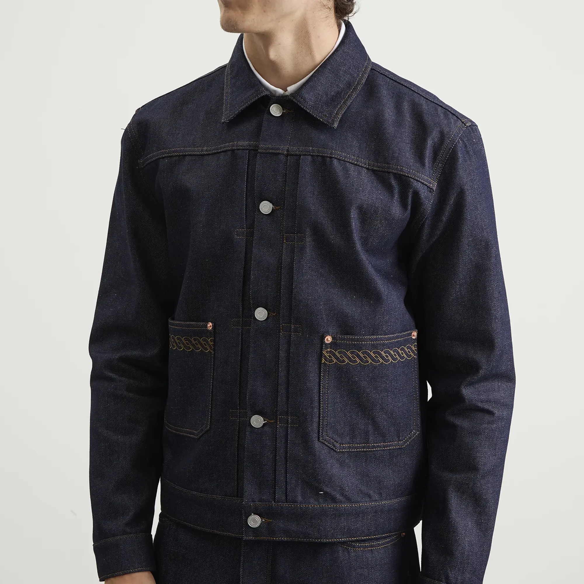 Drôle de Monsieur Men's Raw Denim Jacket Brut