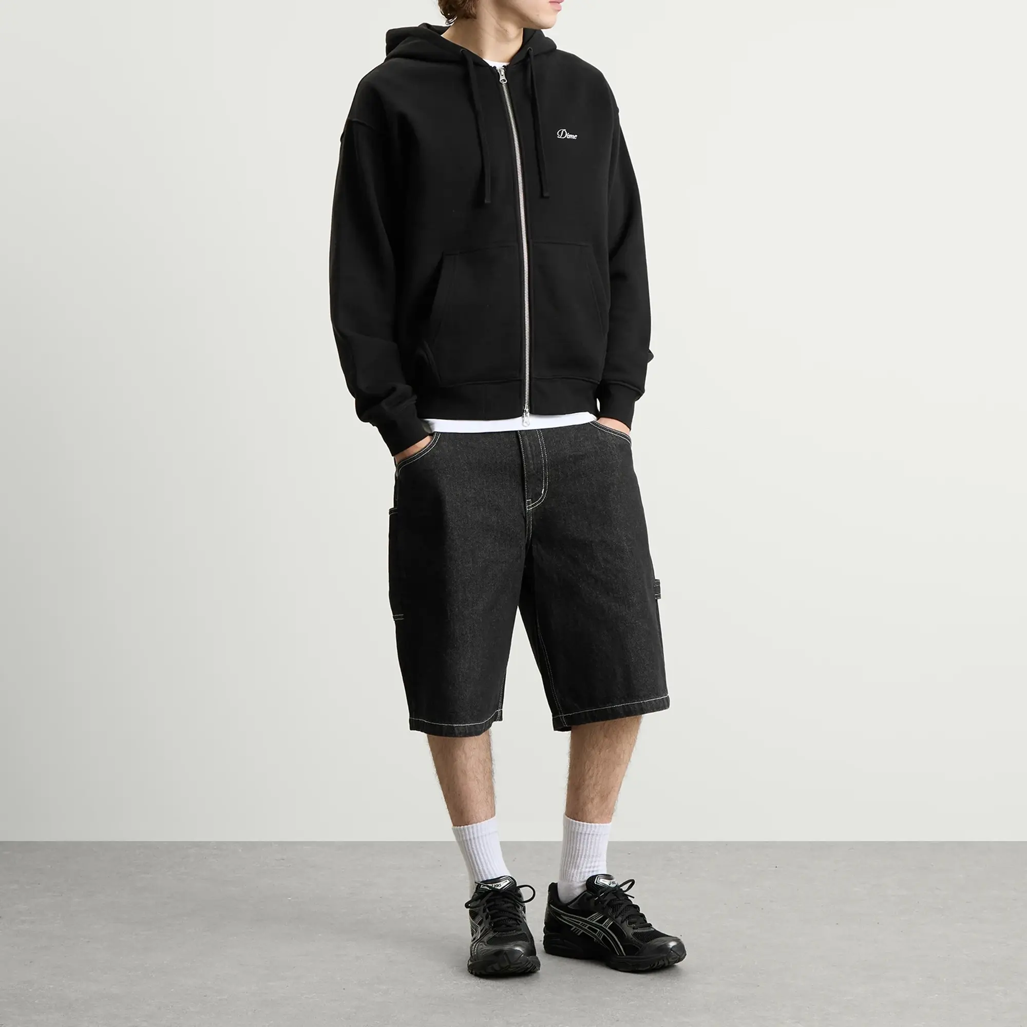 Dime Men's Cursive Small Logo Zip Hoodie Black