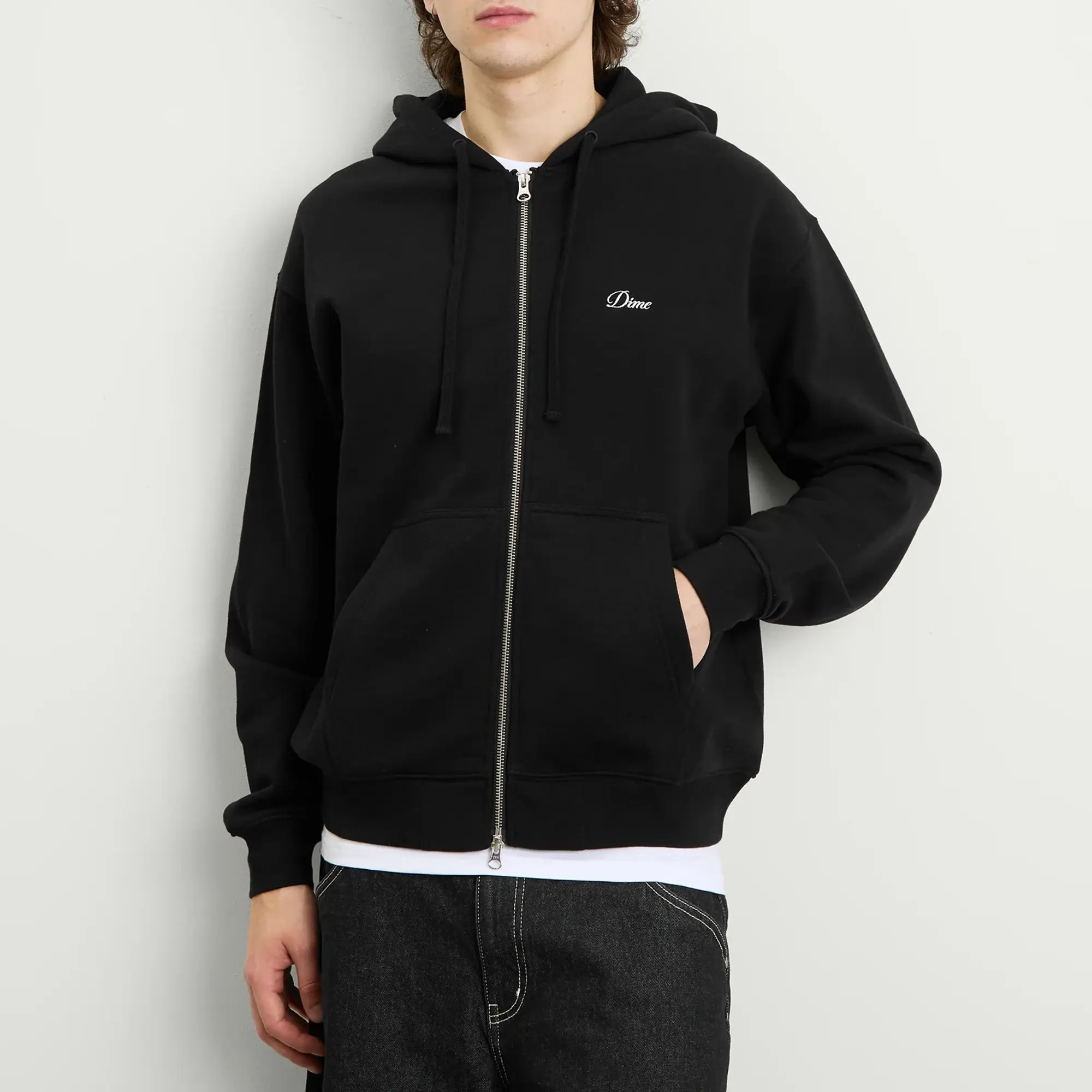 Dime Men's Cursive Small Logo Zip Hoodie Black