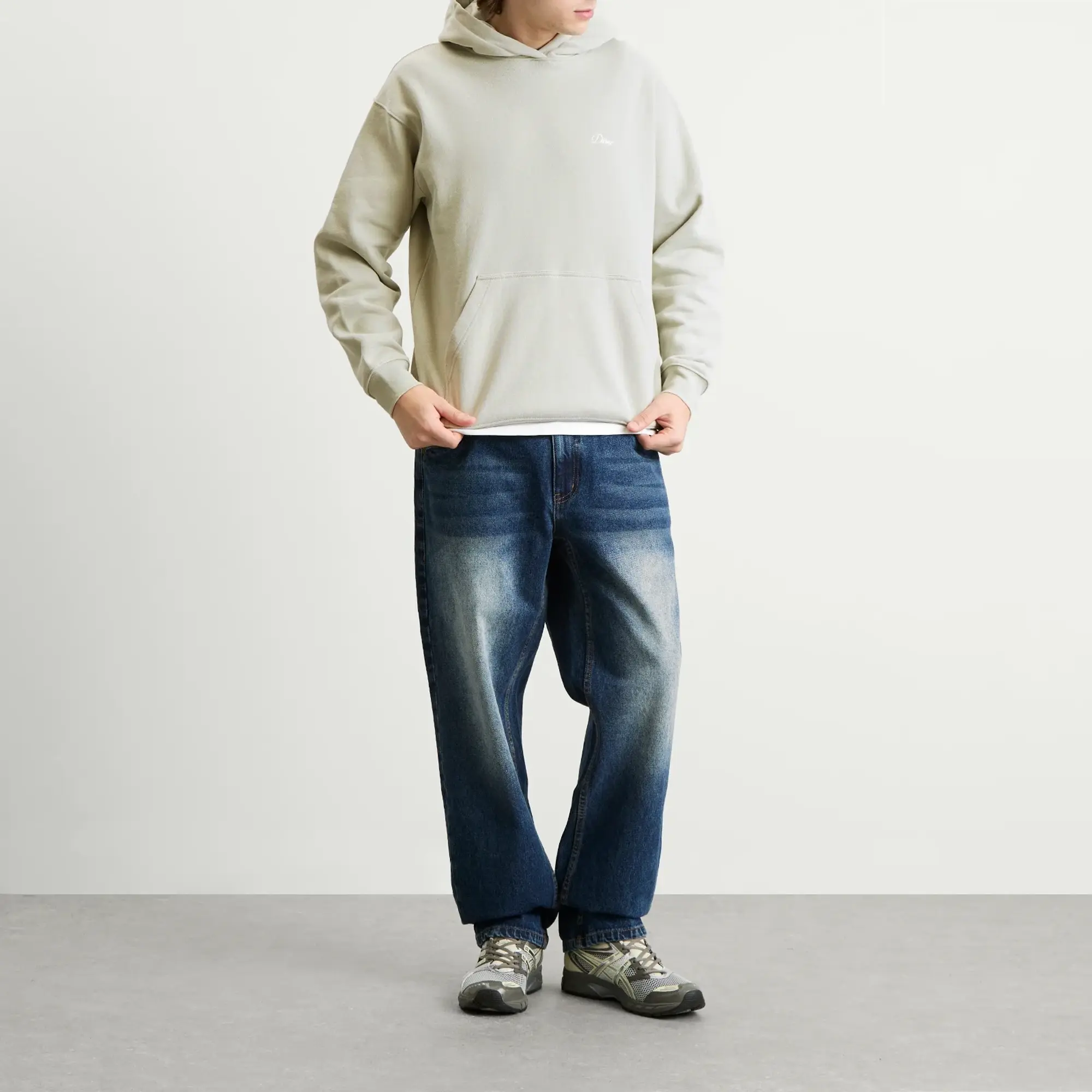Dime Men's Cursive Small Logo Hoodie Charcoal Moss