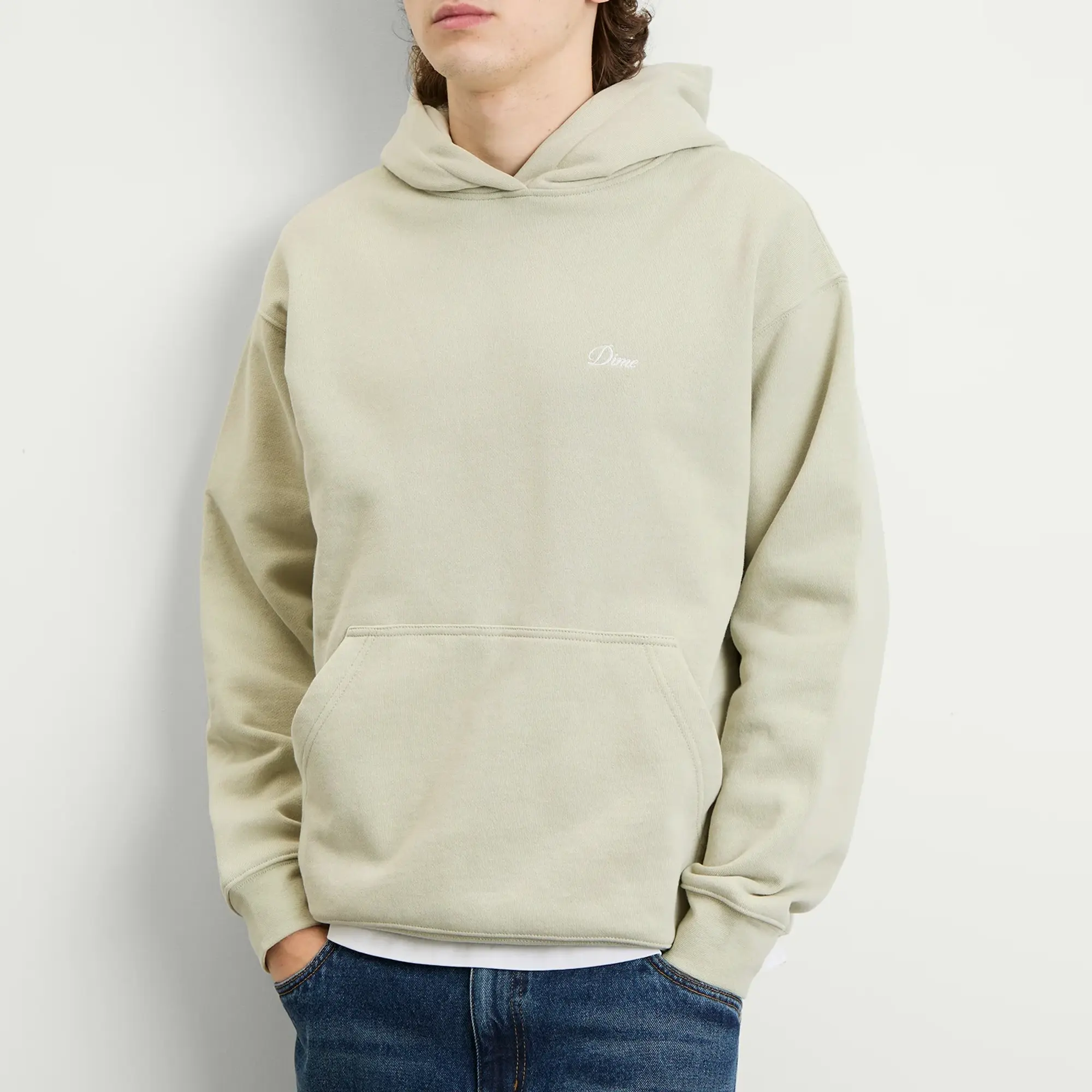 Dime Men's Cursive Small Logo Hoodie Charcoal Moss