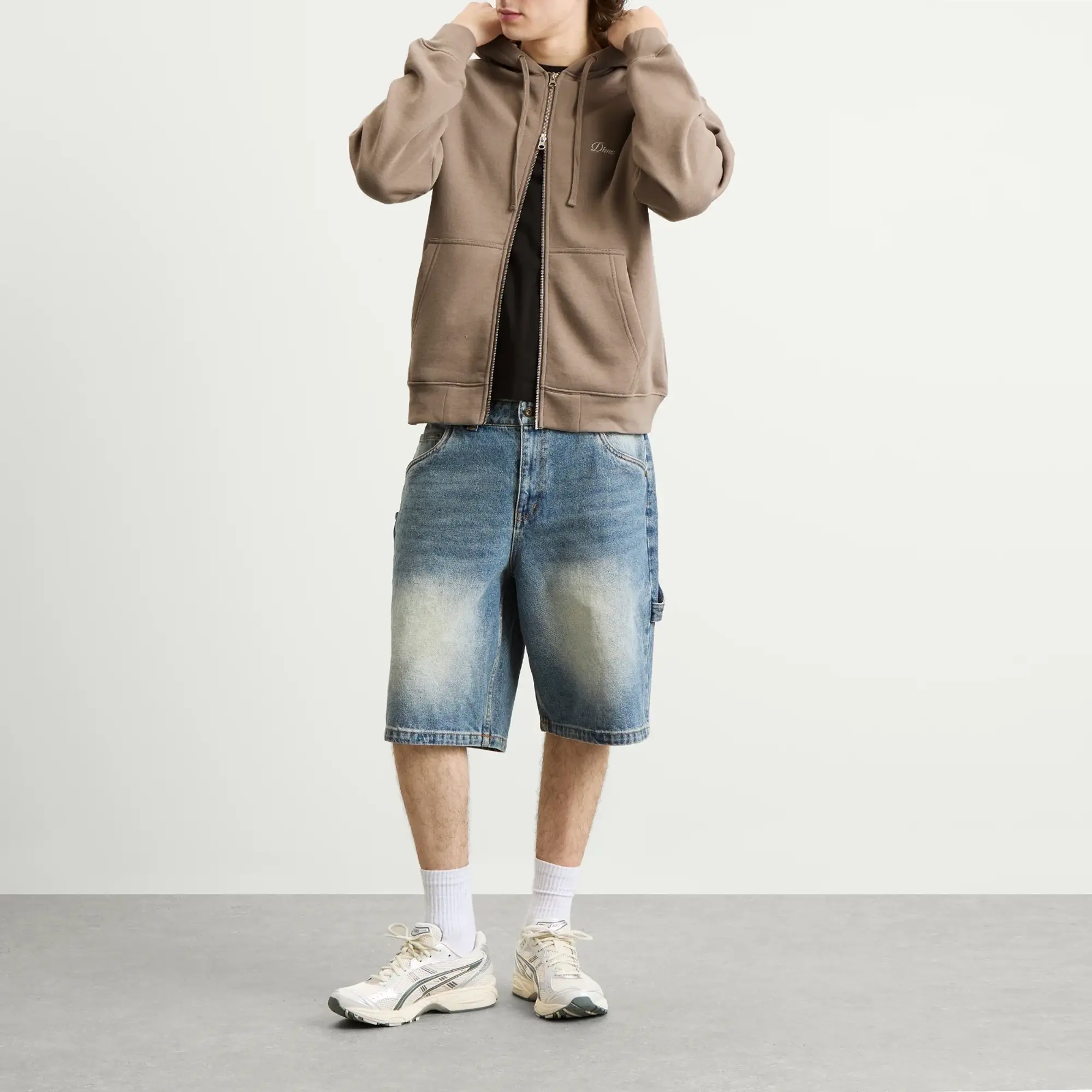 Dime Men's Cursive Small Logo Zip Hoodie Driftwood