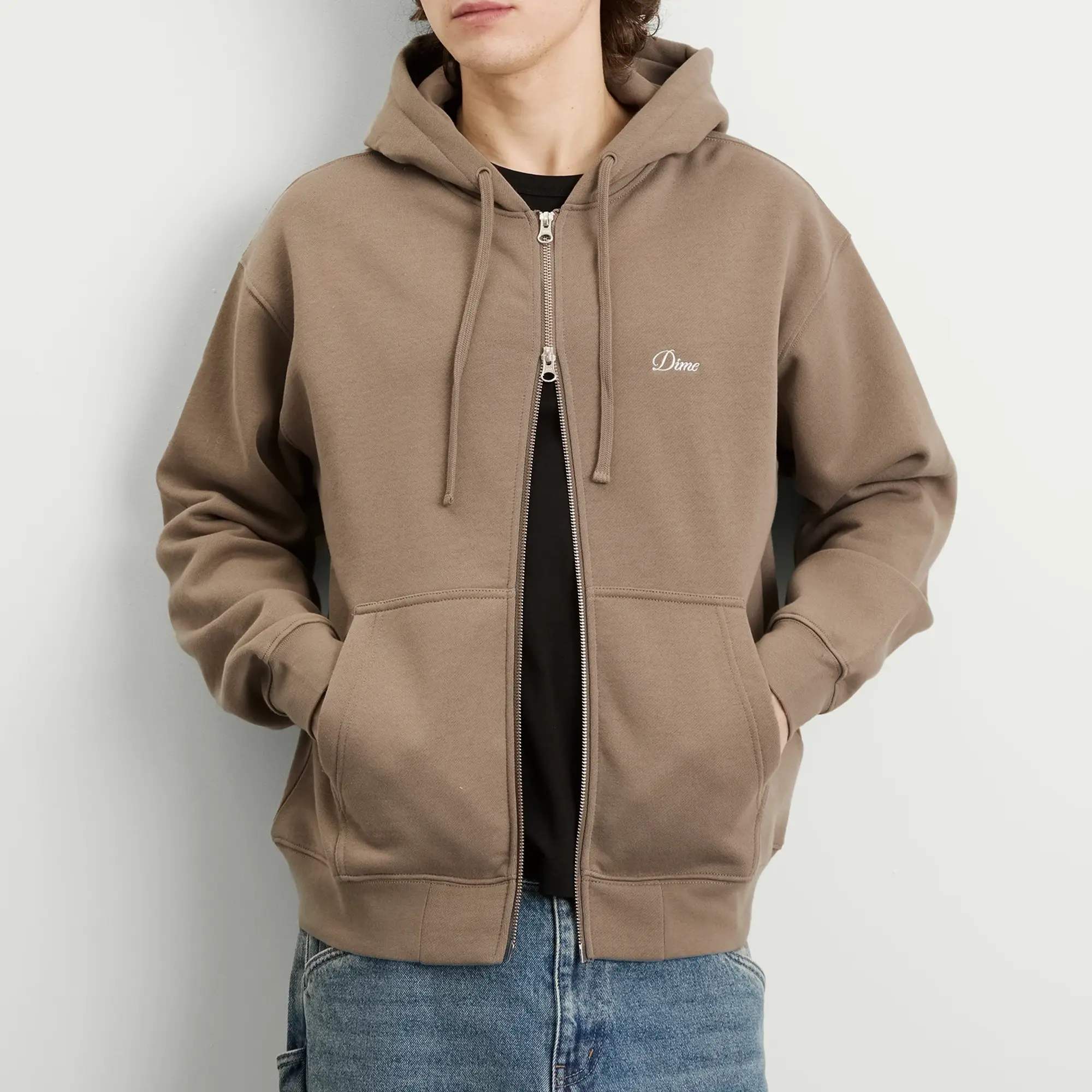 Dime Men's Cursive Small Logo Zip Hoodie Driftwood