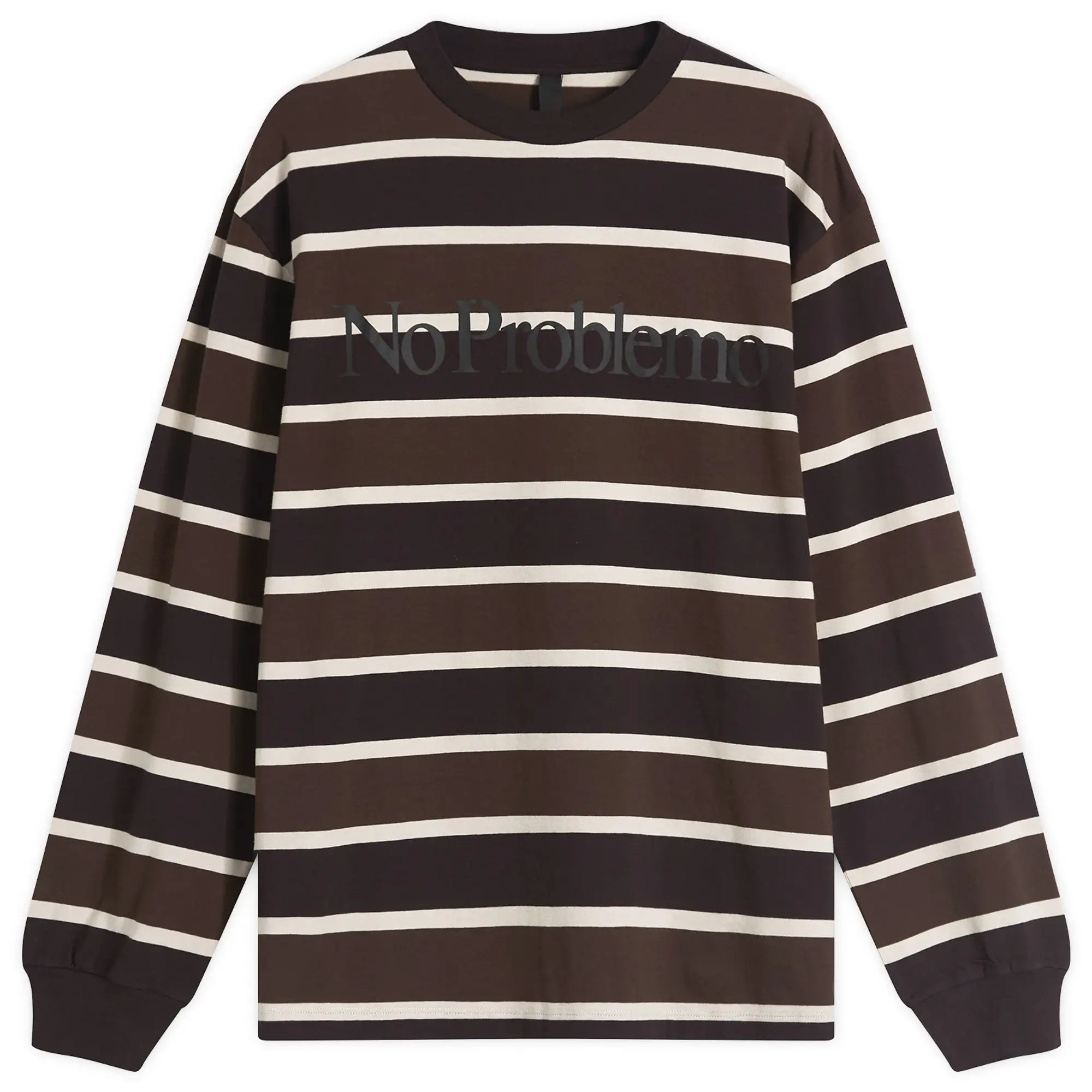 No Problemo Men's Logo Striped Long Sleeve T-Shirt Brown