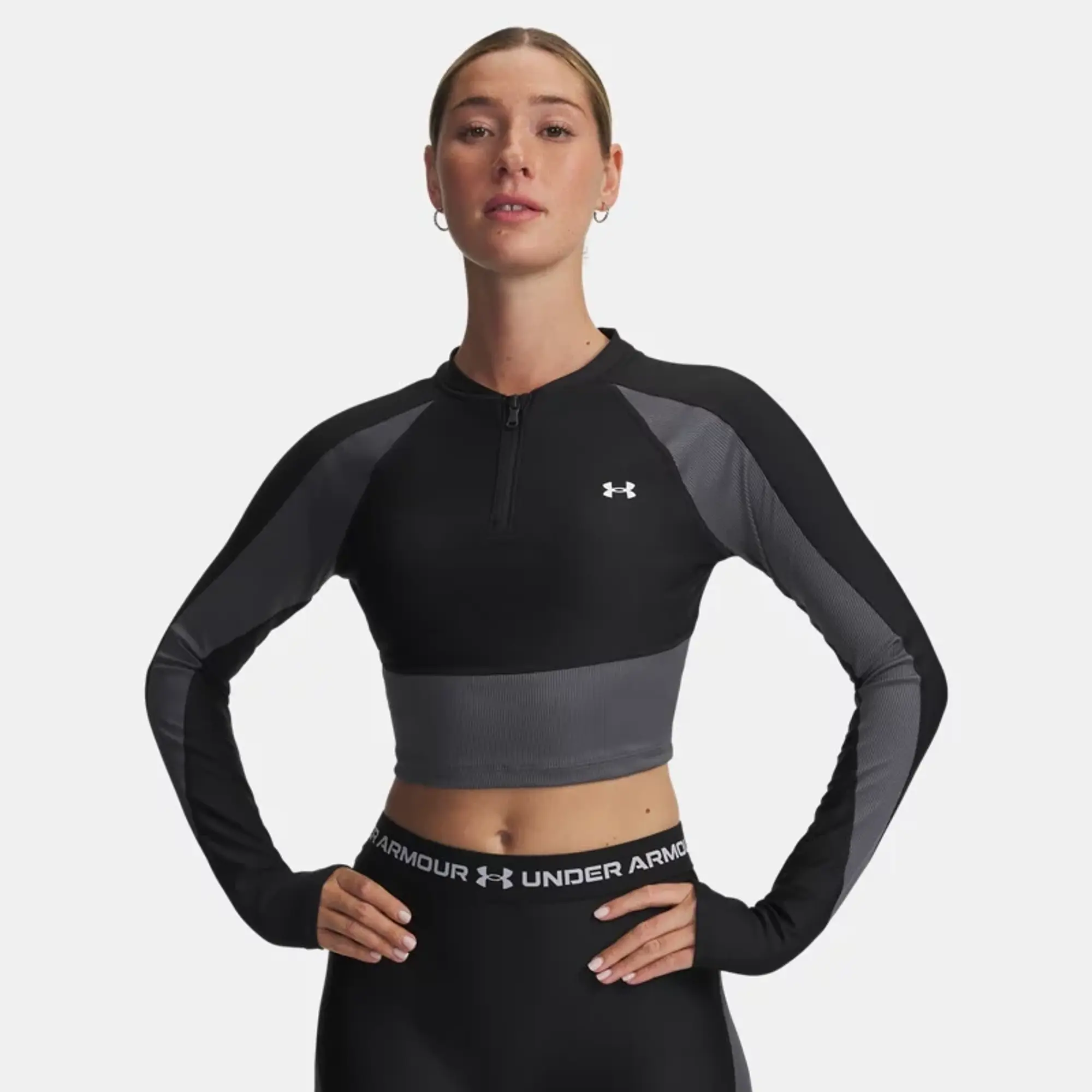 HeatGear® Rib Women's ¼ Zip Black / Castlerock / White L