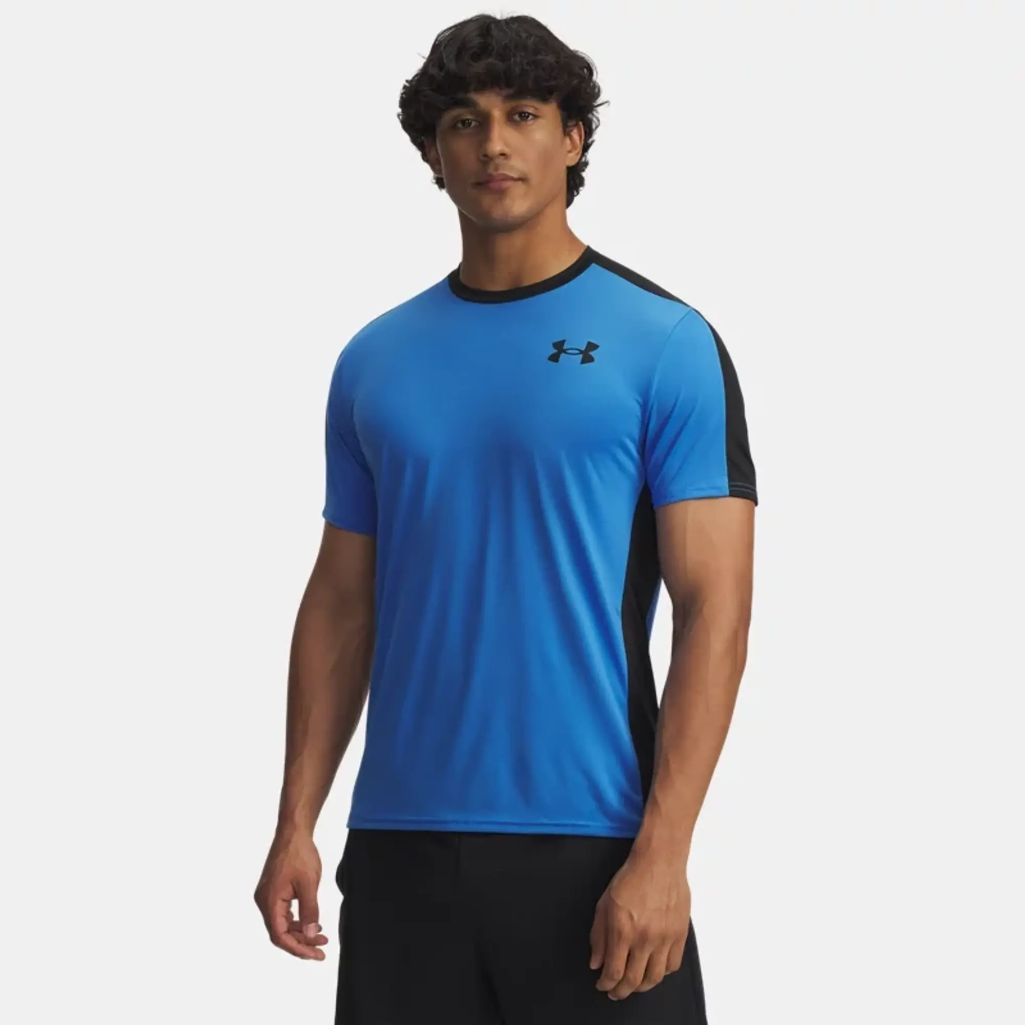 HeatGear® Wordmark Men's Short Sleeve Blue Atlantis / Black / Black L