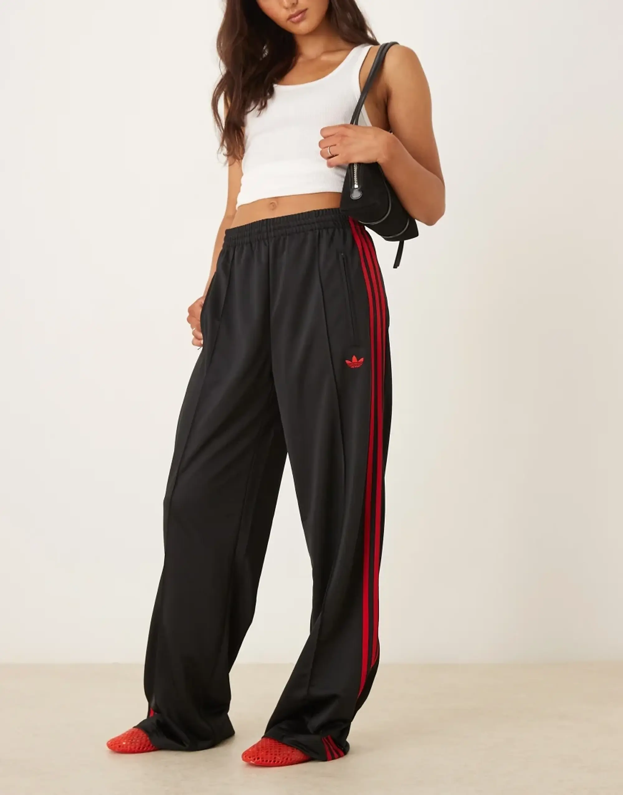 Adidas Originals Firebird Loose Track Pants In Black And Red