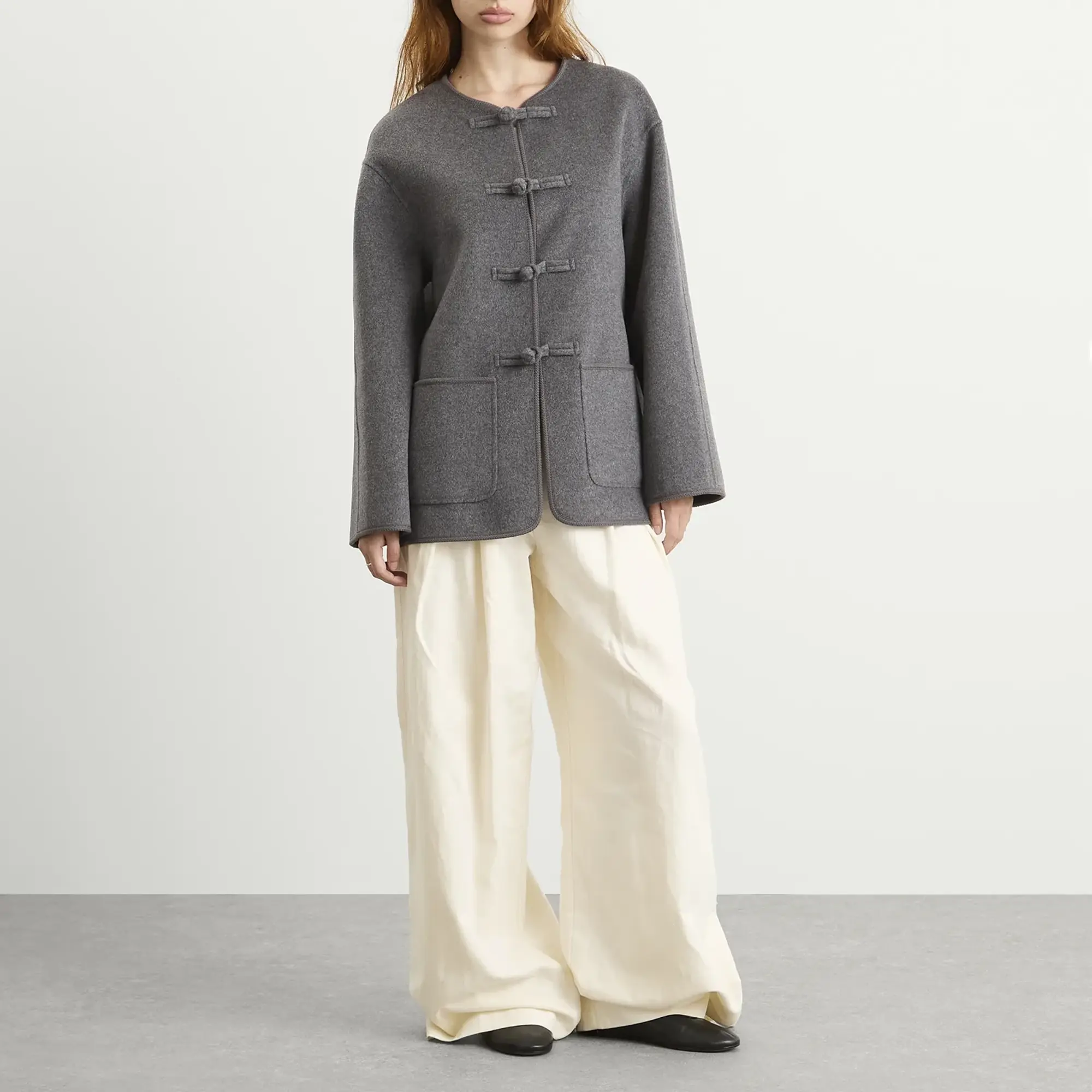 Róhe Women's Mandarin Closure Double-Faced Jacket Mid Grey Melange