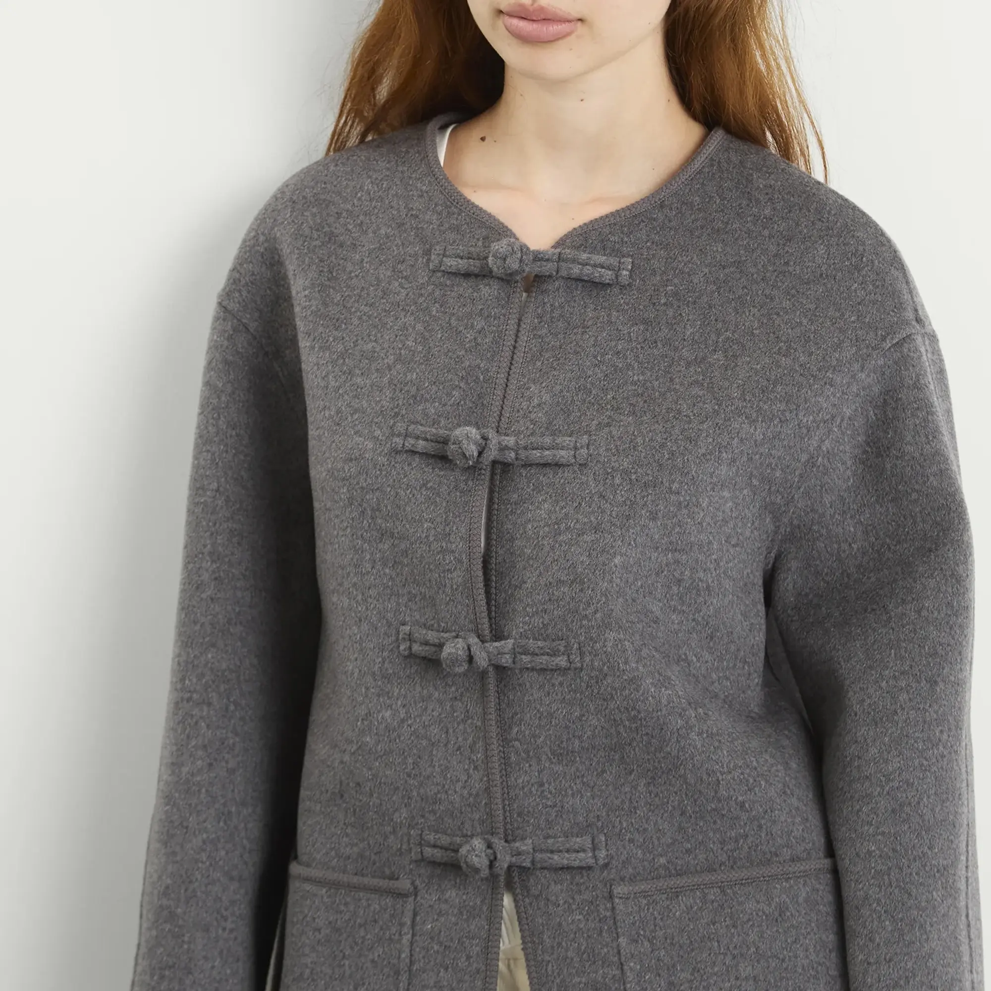 Róhe Women's Mandarin Closure Double-Faced Jacket Mid Grey Melange