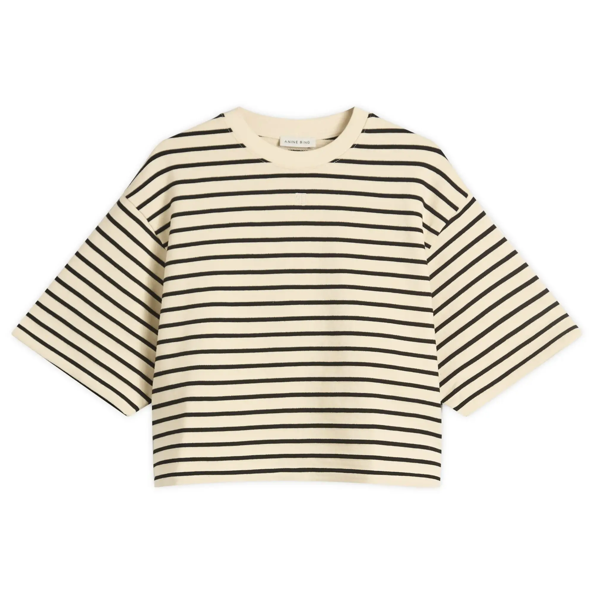 Anine Bing Women's Myers Cropped Stripe T-Shirt Black Stripe French Terry