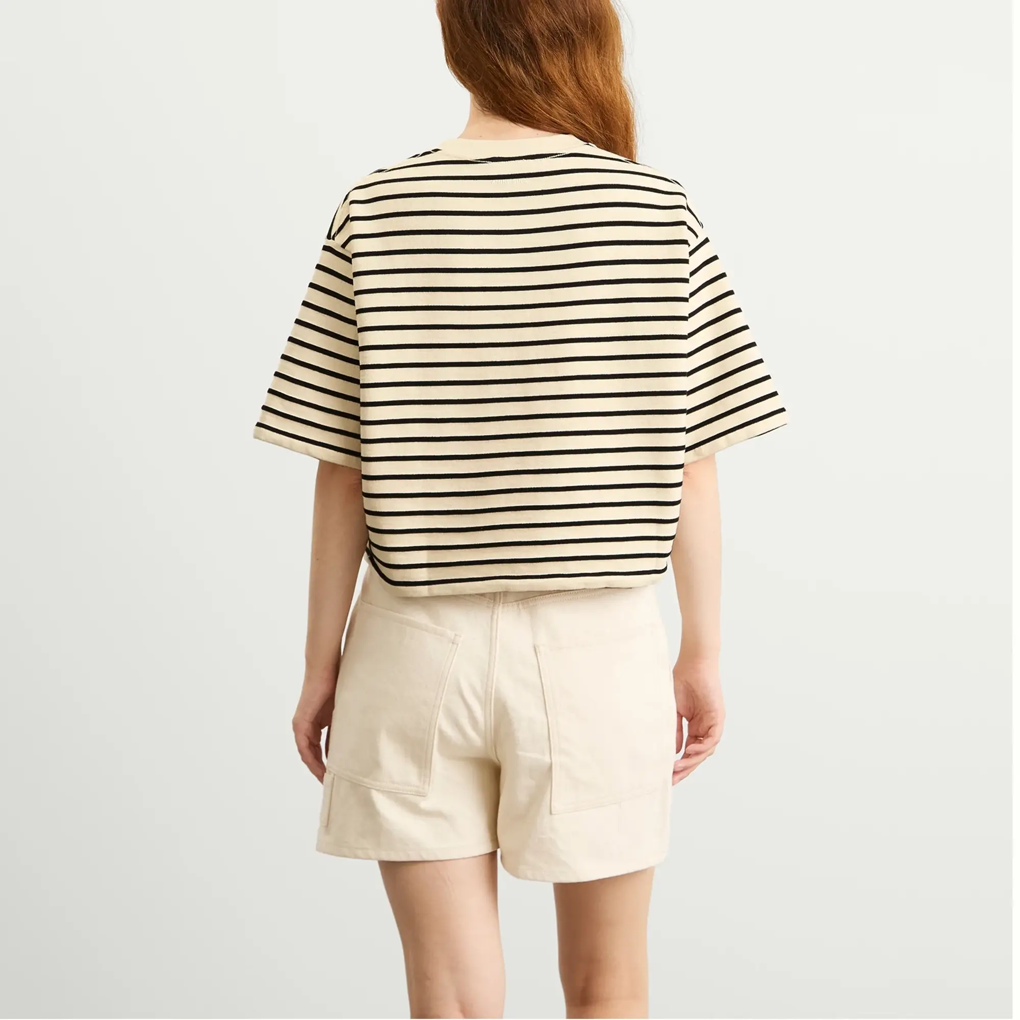 Anine Bing Women's Myers Cropped Stripe T-Shirt Black Stripe French Terry