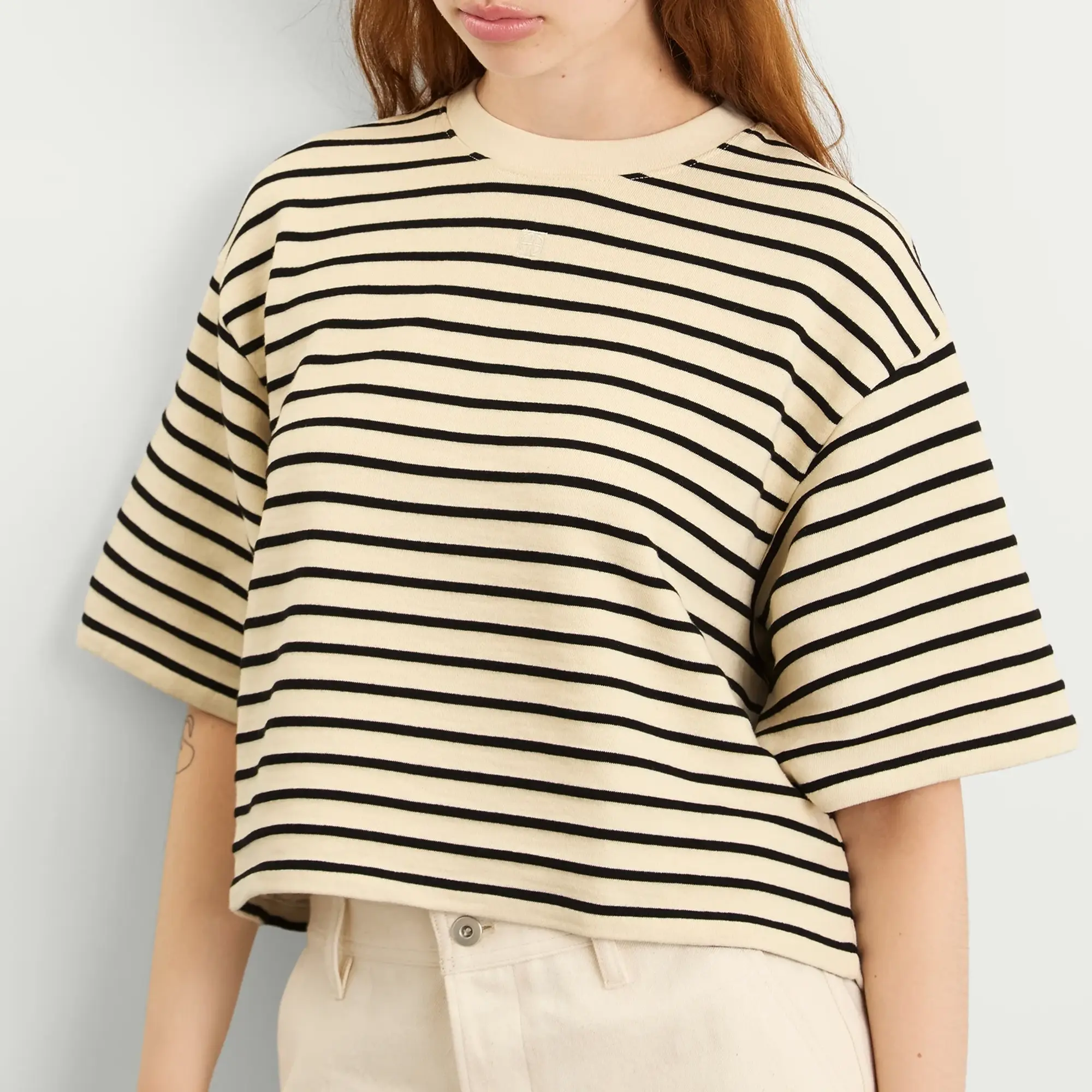Anine Bing Women's Myers Cropped Stripe T-Shirt Black Stripe French Terry