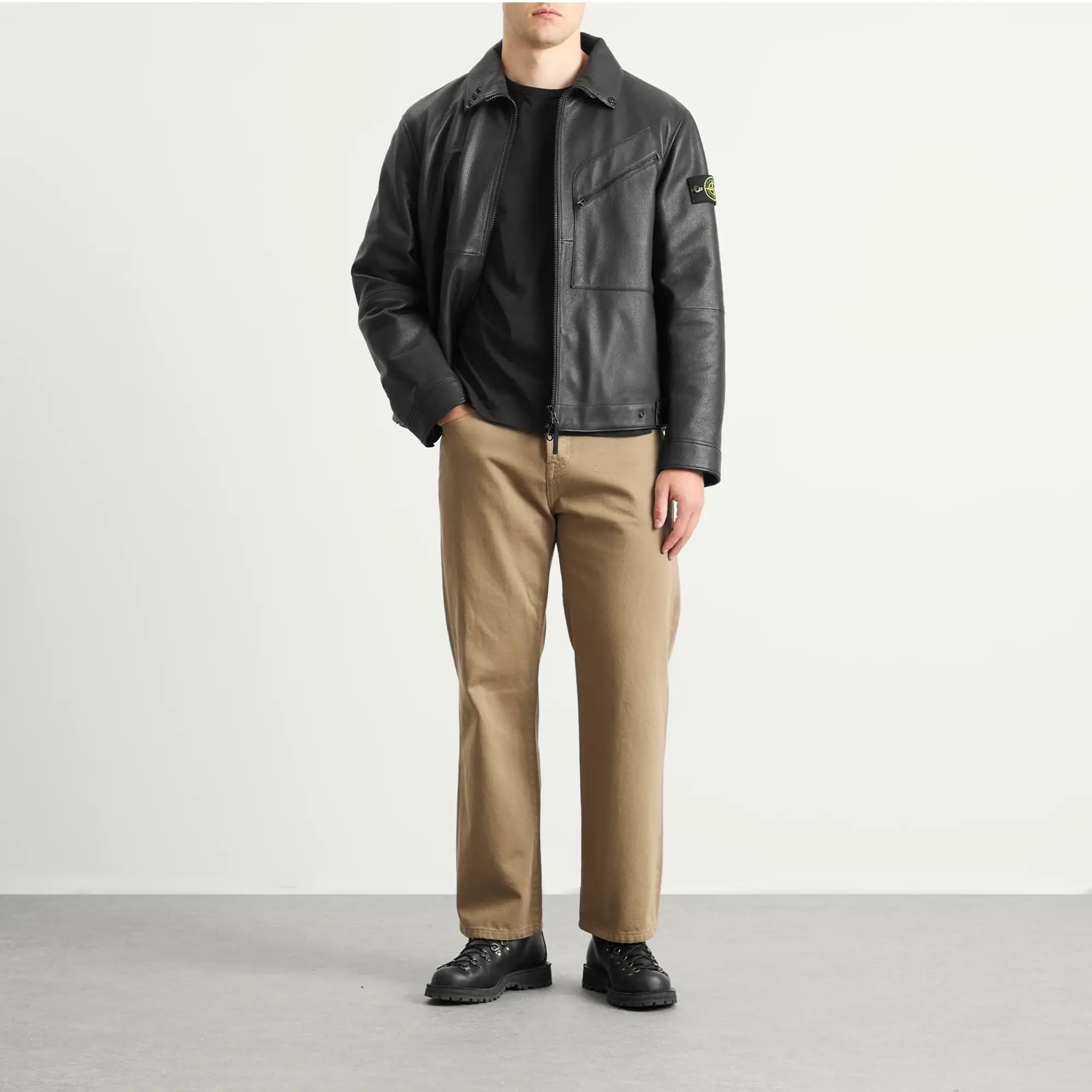 Stone Island Men's PrimaLoft Leather Jacket Black