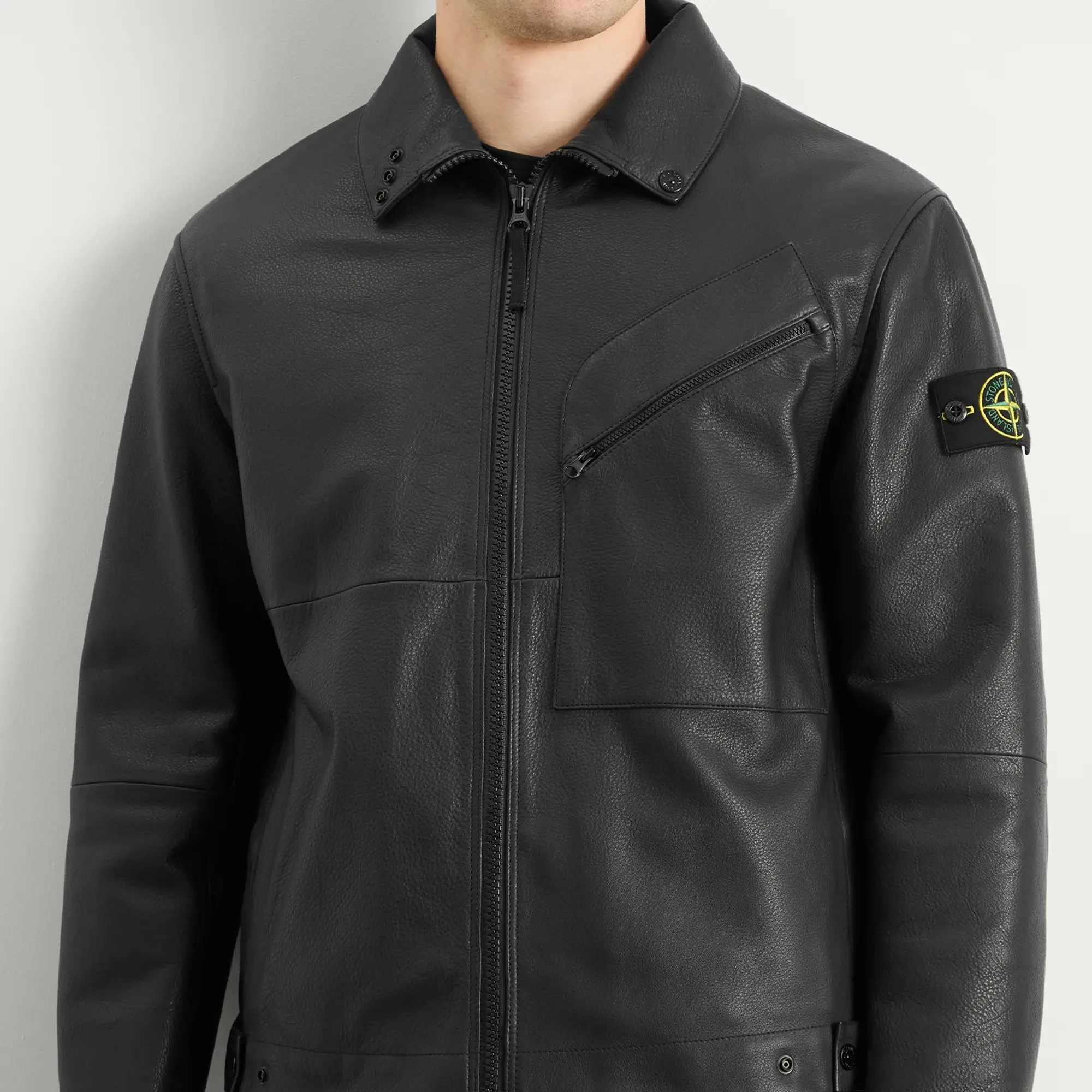 Stone Island Men's PrimaLoft Leather Jacket Black