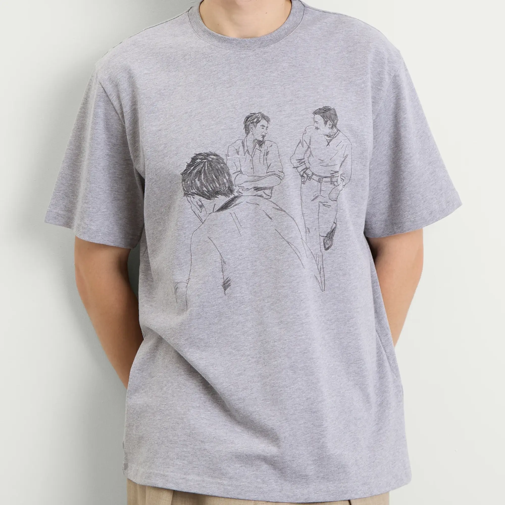 JW Anderson Men's Cafe Scene Printed T-Shirt Grey