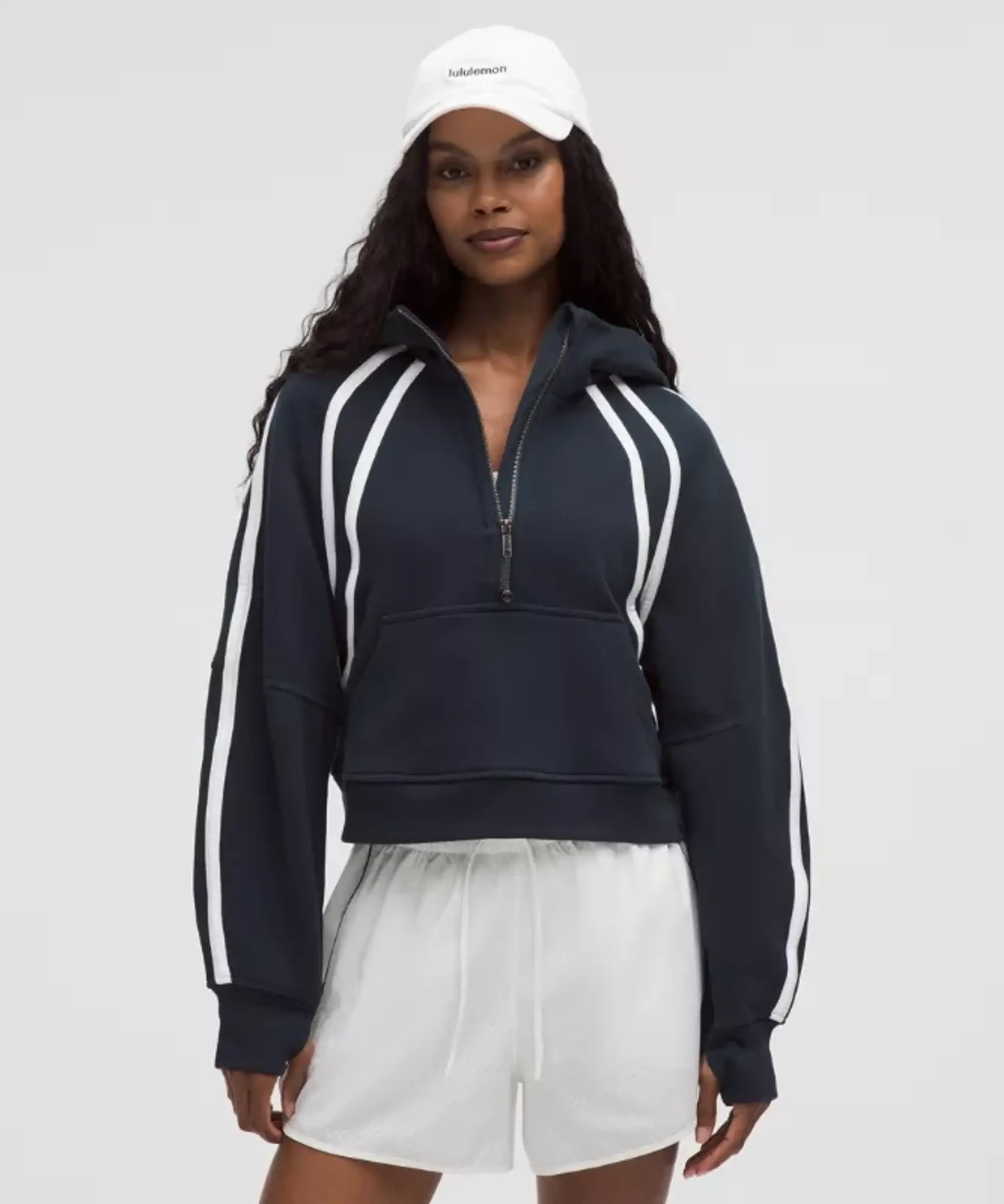 lululemon – Women's Scuba Oversized Half-Zip Hoodie Trim – Color White/Blue – Size M/L