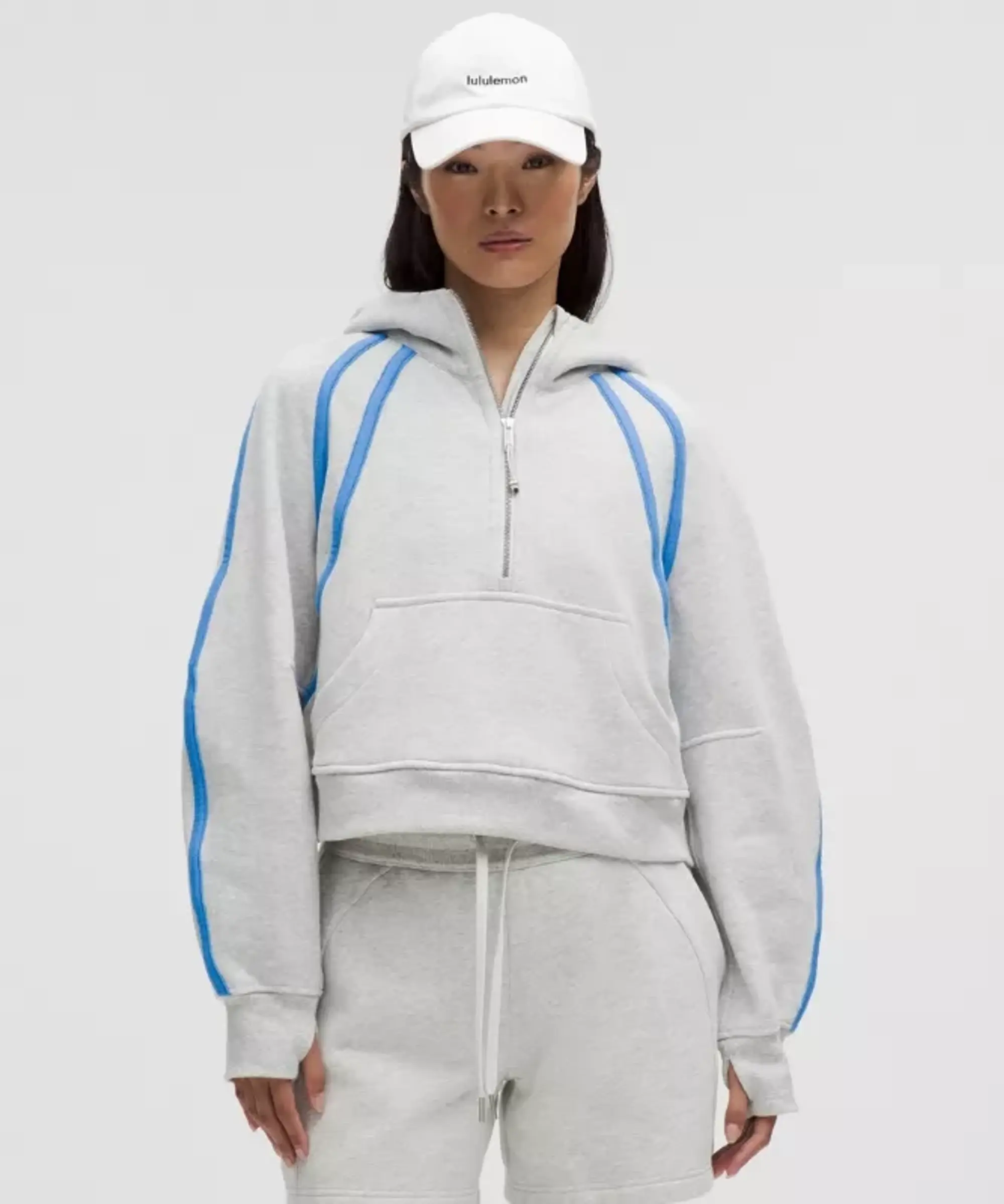 lululemon – Women's Scuba Oversized Half-Zip Hoodie Trim – Color Light Grey/Grey – Size M/L
