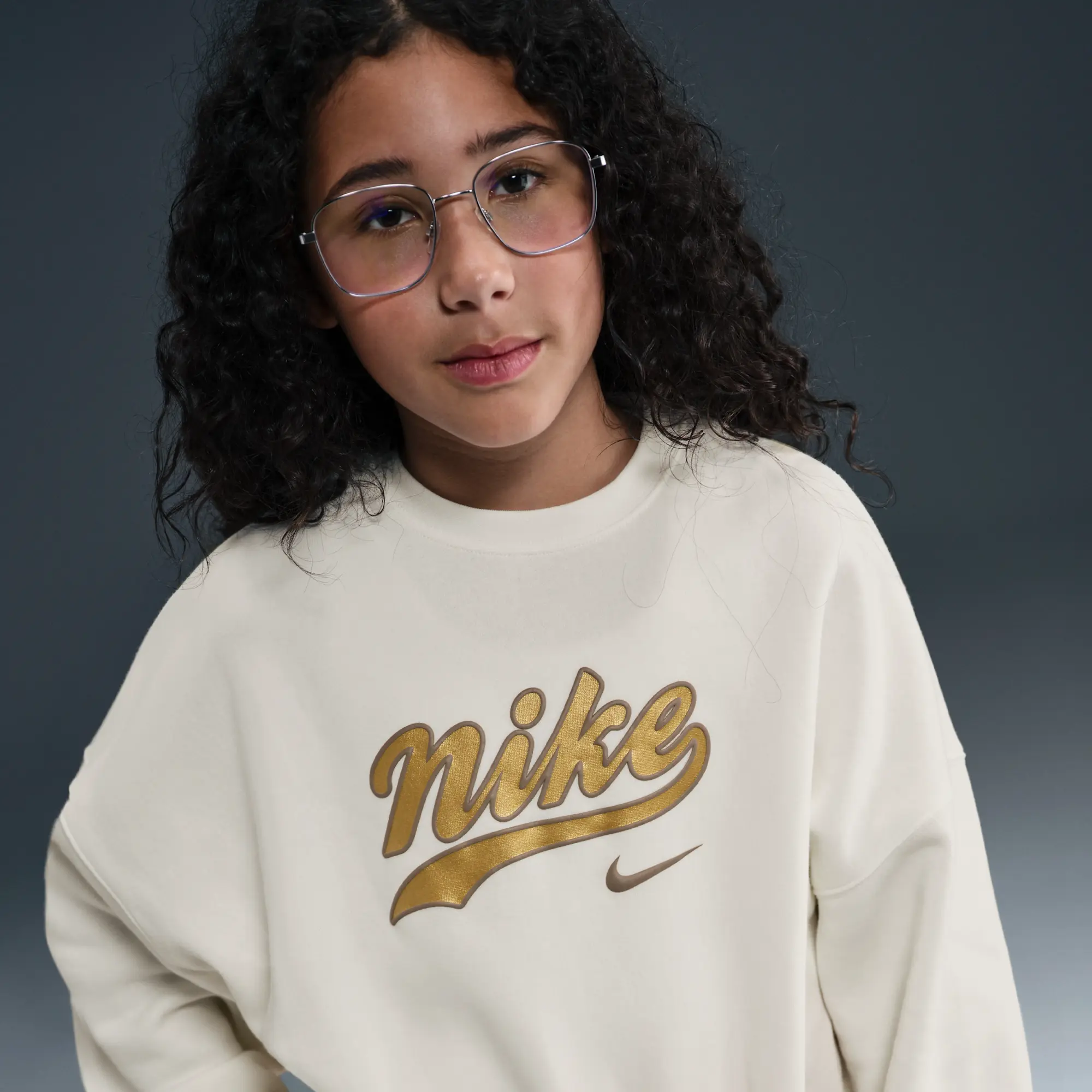 Nike Sportswear Older Kids' (Girls') Cropped Fleece Sweatshirt - White - Cotton/Polyester
