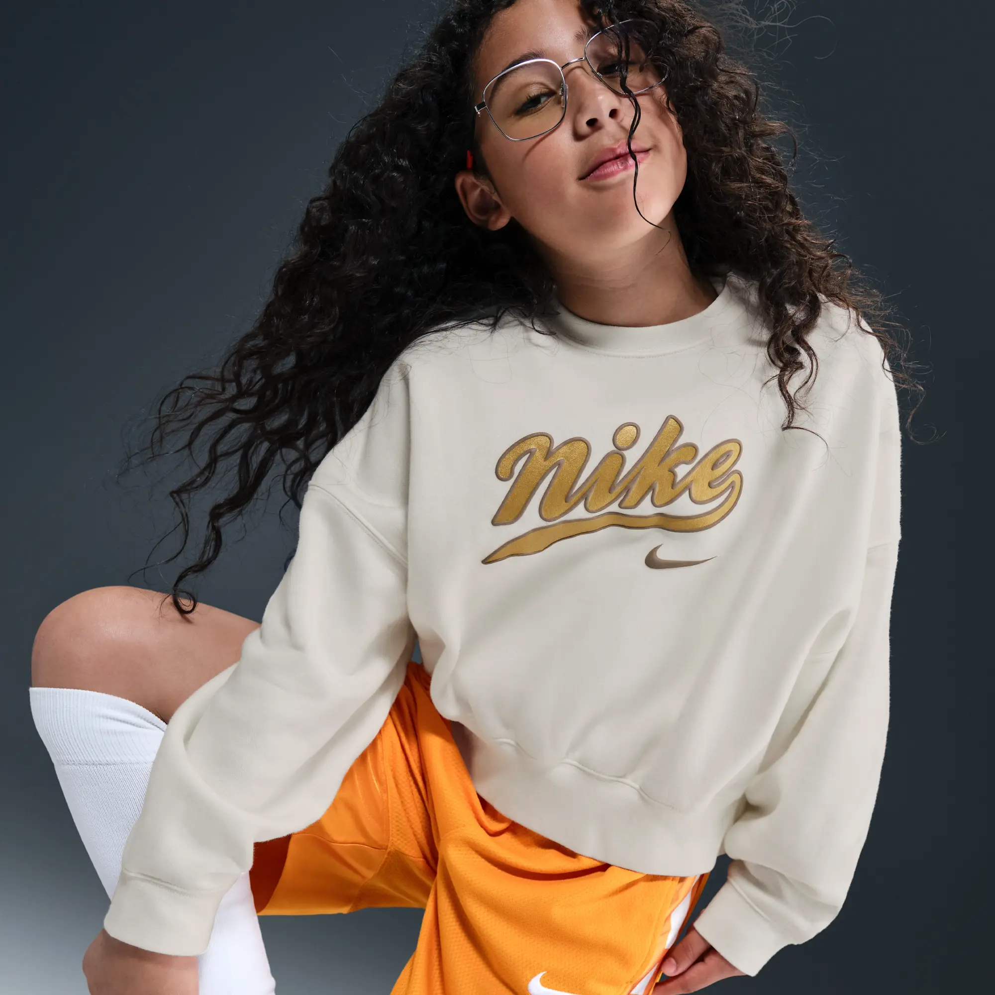 Nike Sportswear Older Kids' (Girls') Cropped Fleece Sweatshirt - White - Cotton/Polyester