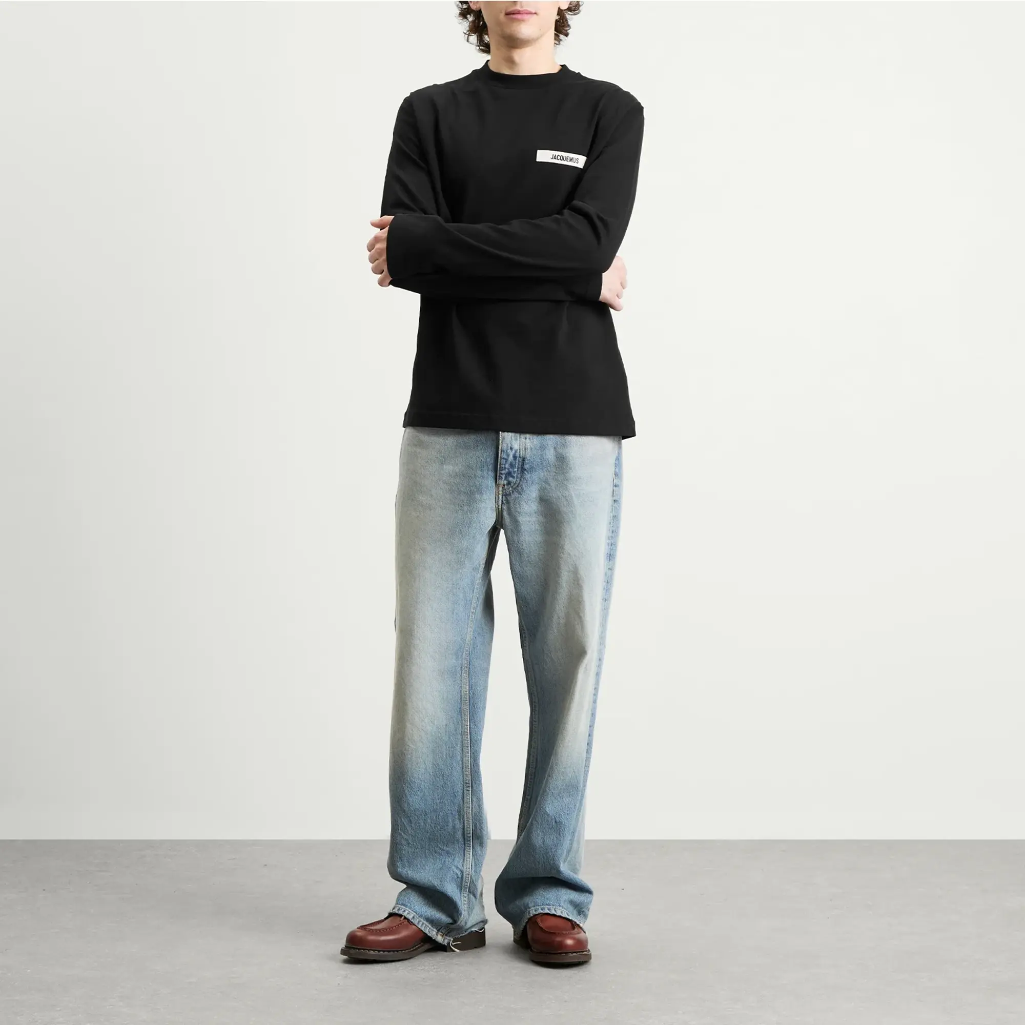 Jacquemus Men's Grosgrain Logo Long Sleeve T-Shirt Black