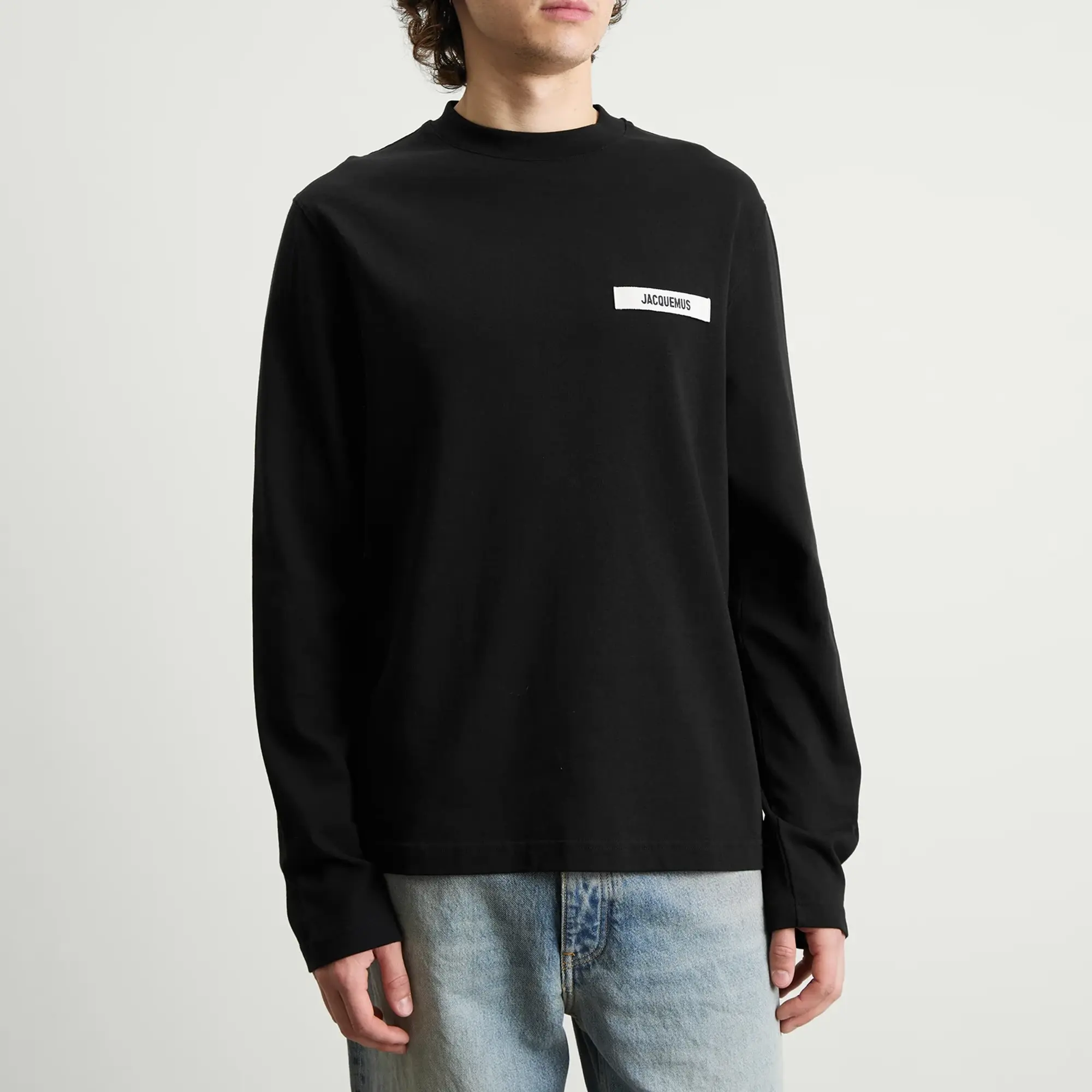 Jacquemus Men's Grosgrain Logo Long Sleeve T-Shirt Black