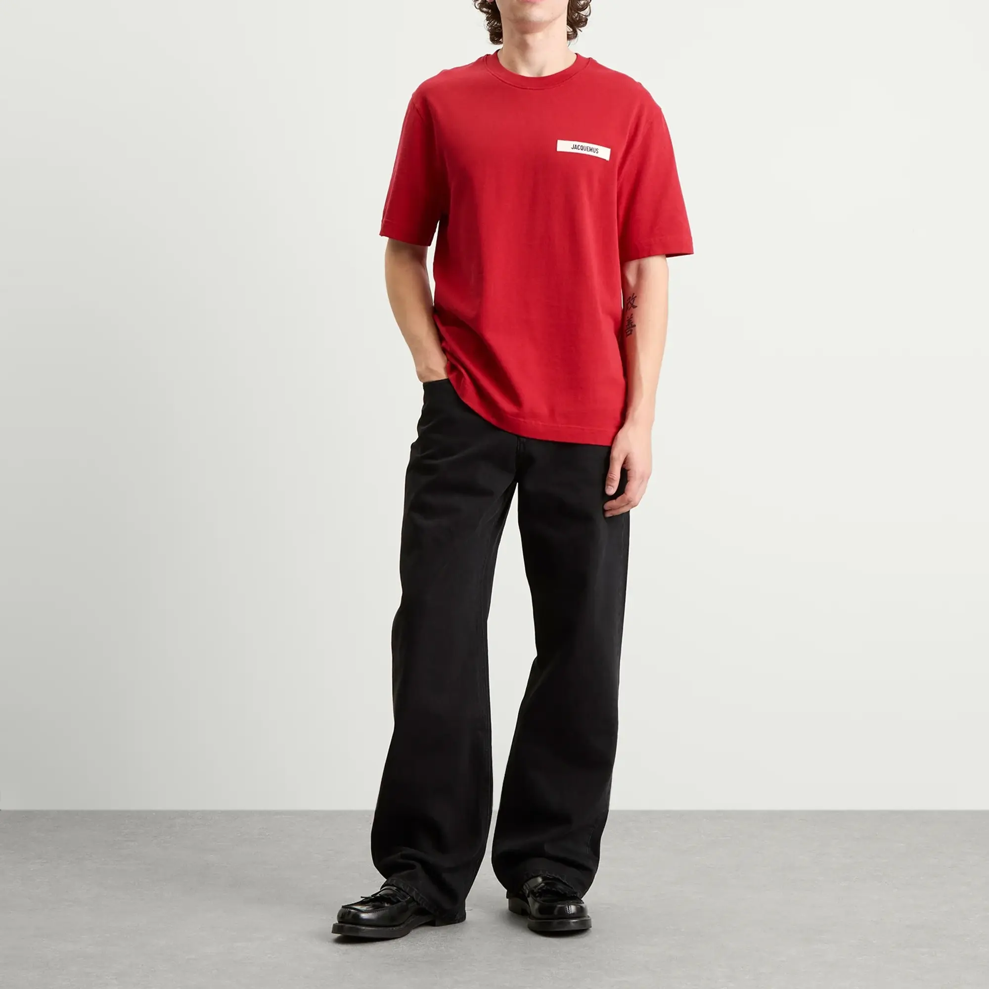 Jacquemus Men's Grosgrain Logo T-Shirt Dark Red