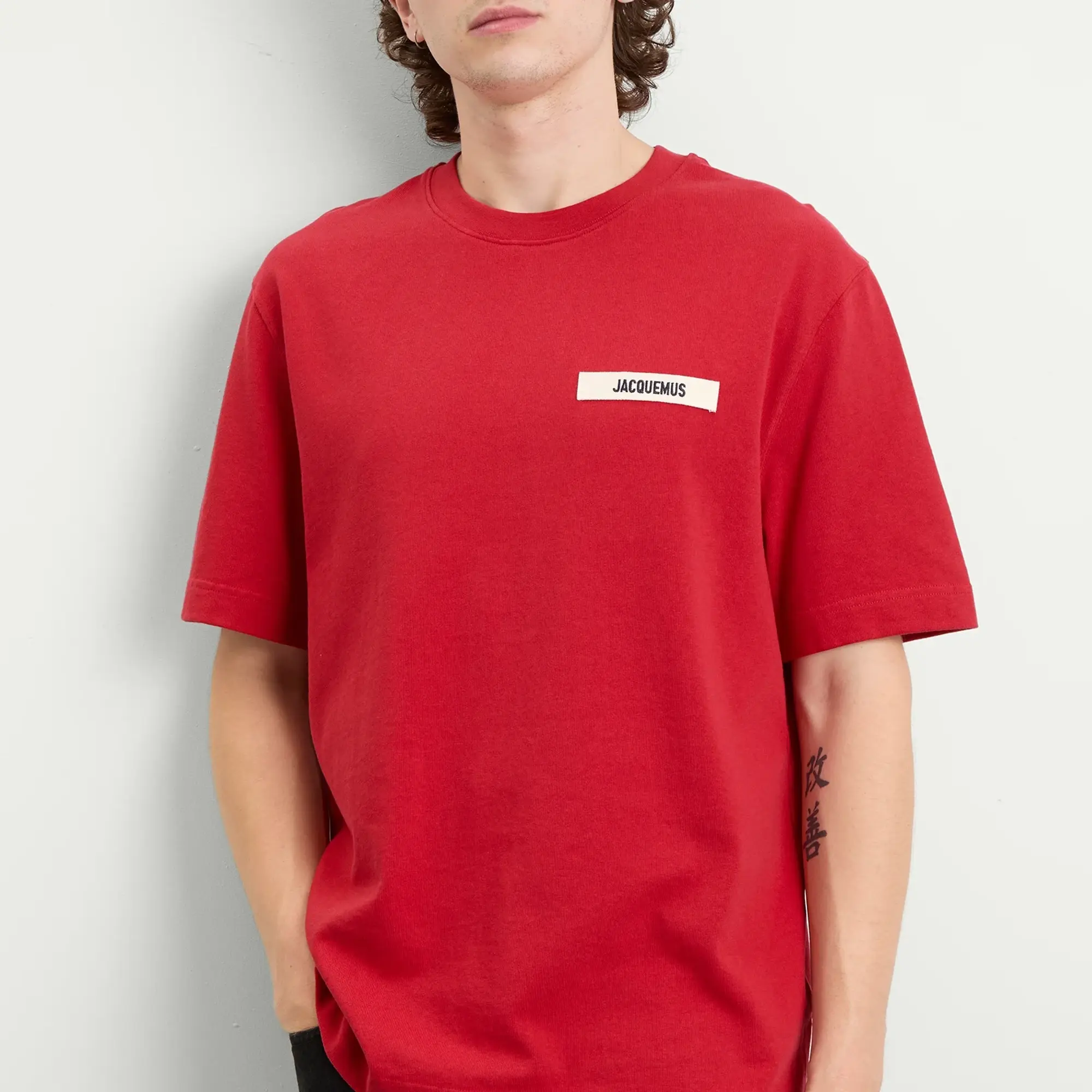 Jacquemus Men's Grosgrain Logo T-Shirt Dark Red