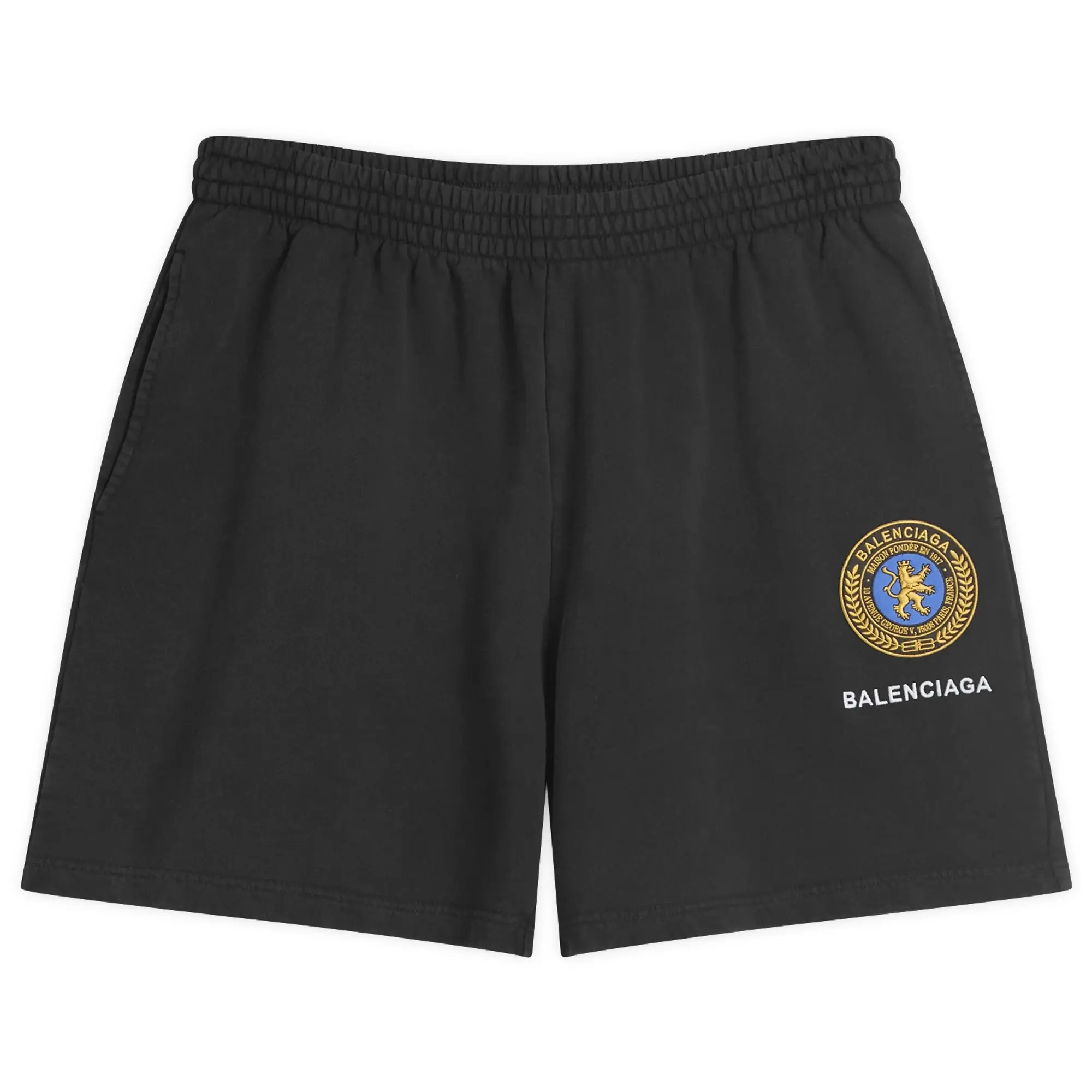 Balenciaga Men's Uniform Merch Dry Molleton Shorts Faded Washed Black