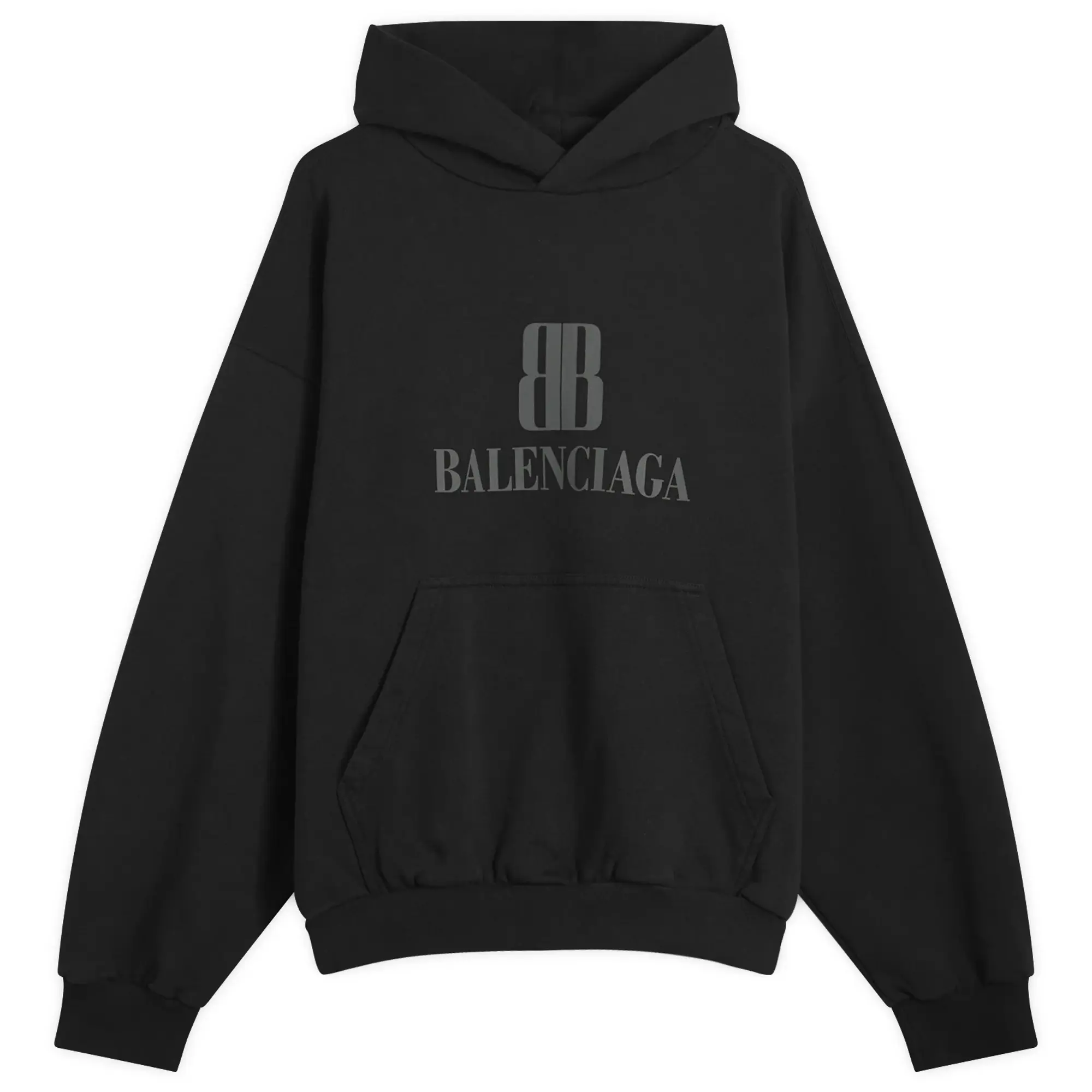 Balenciaga Men's Nano BB Logo Dry Molleton Medium Fit Hoodie Faded Black