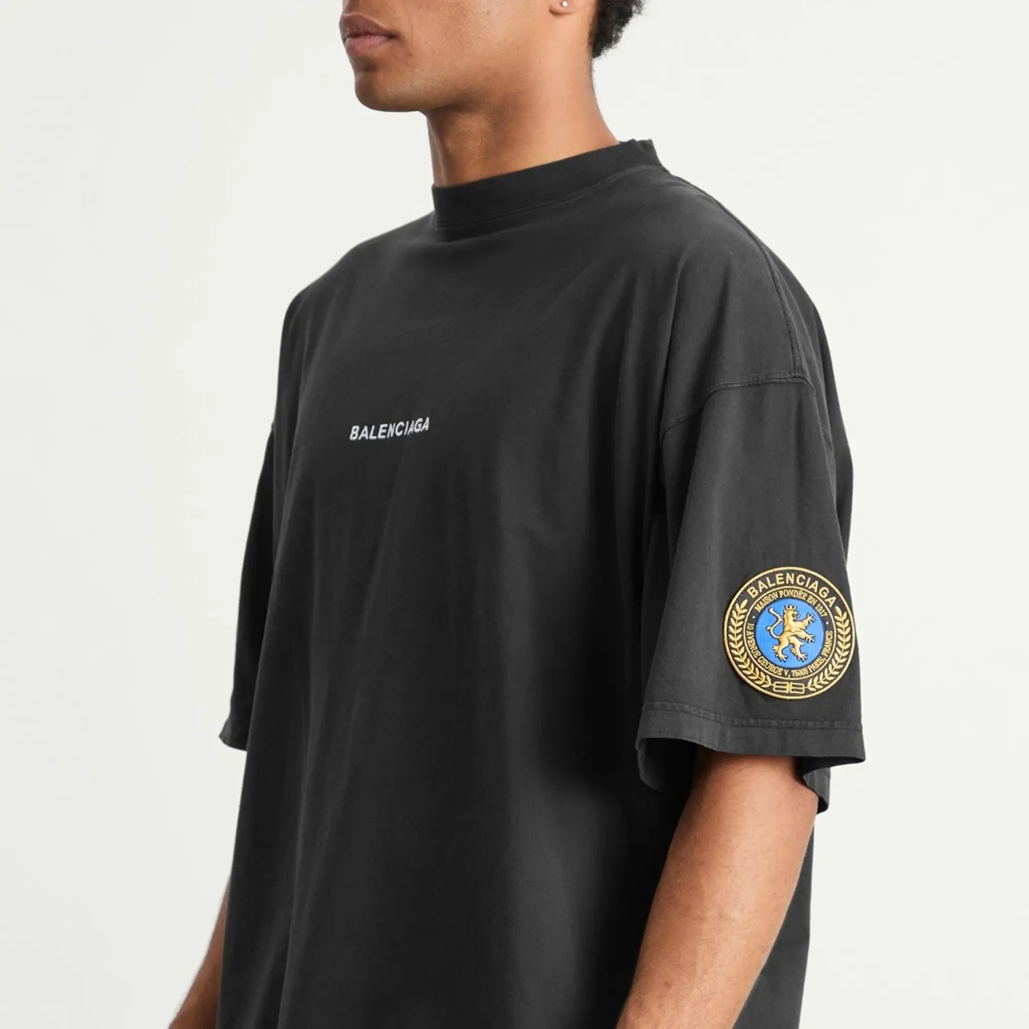 Balenciaga Men's Uniform Merch Dry Jersey Oversized T-Shirt Faded Washed Black