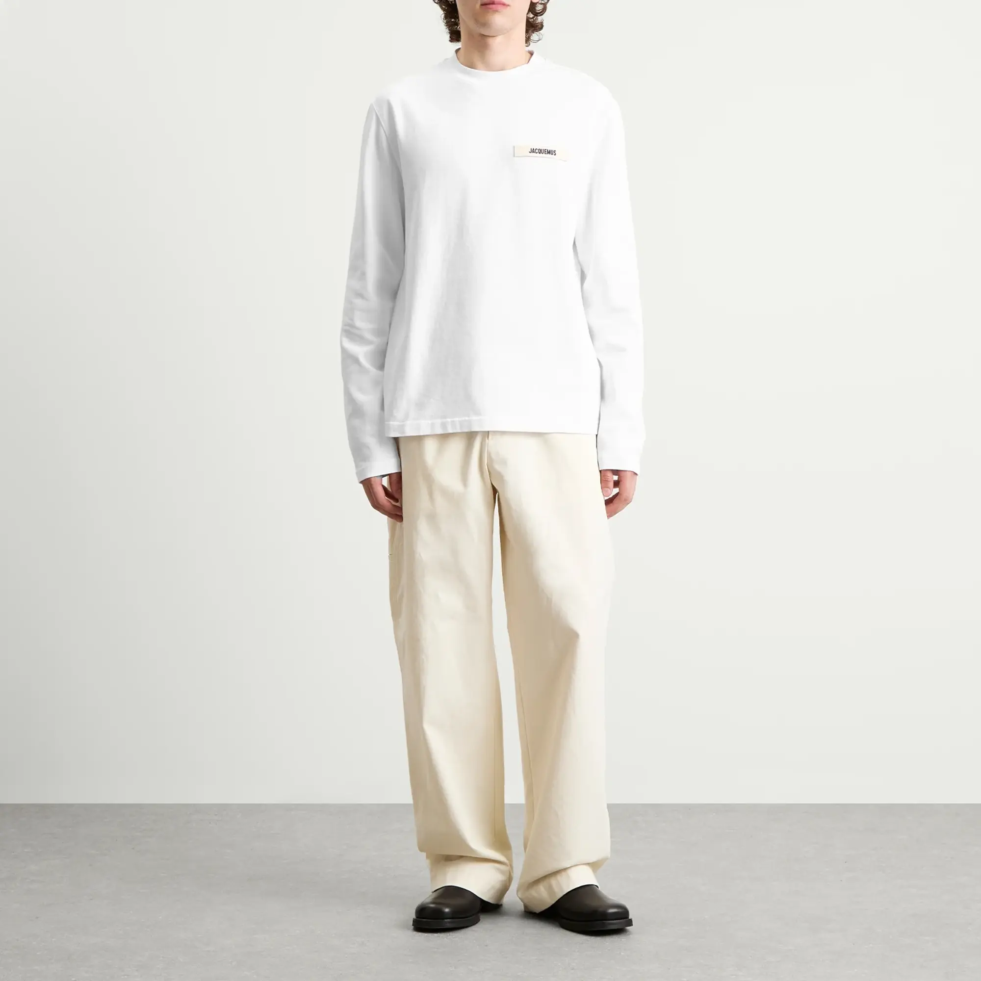 Jacquemus Men's Grosgrain Logo Long Sleeve T-Shirt White