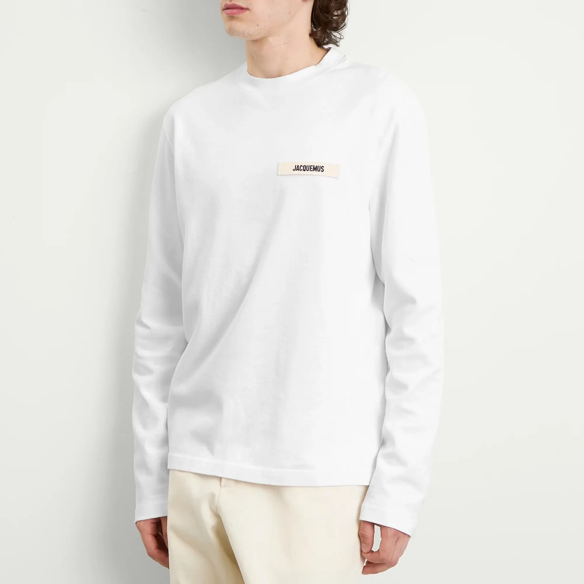 Jacquemus Men's Grosgrain Logo Long Sleeve T-Shirt White