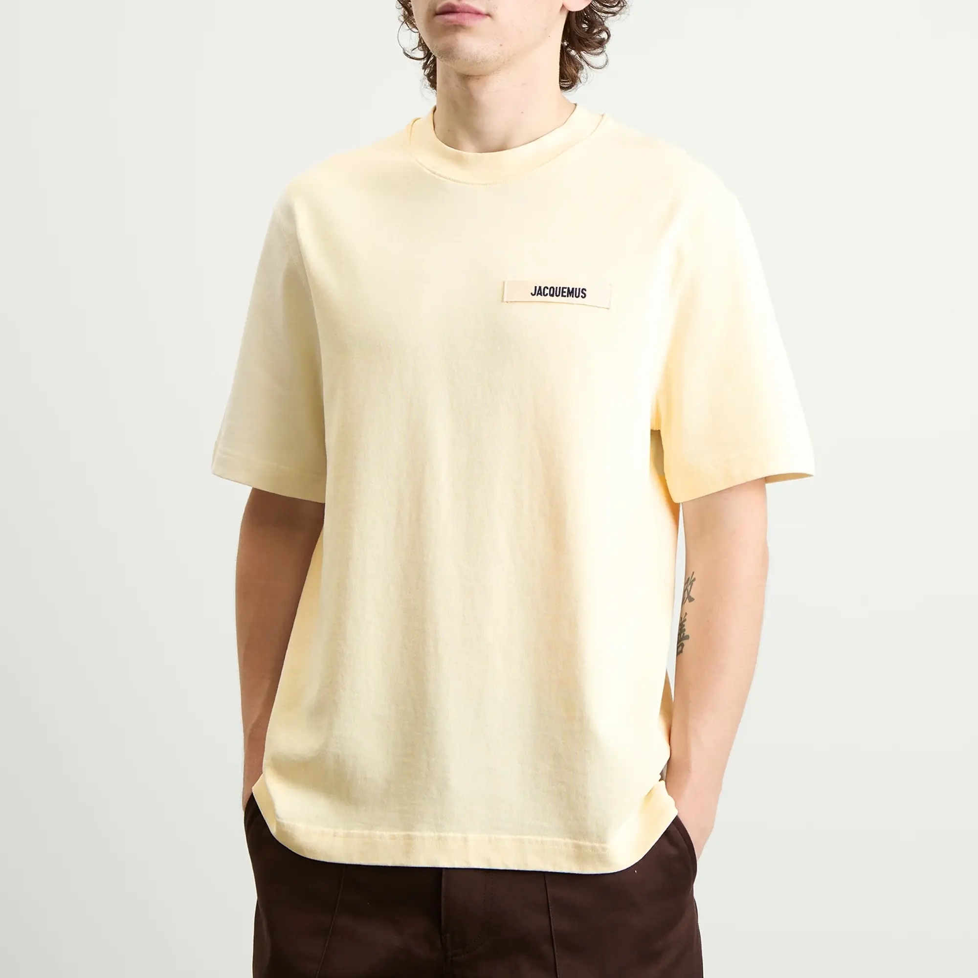 Jacquemus Men's Grosgrain Logo T-Shirt Beige