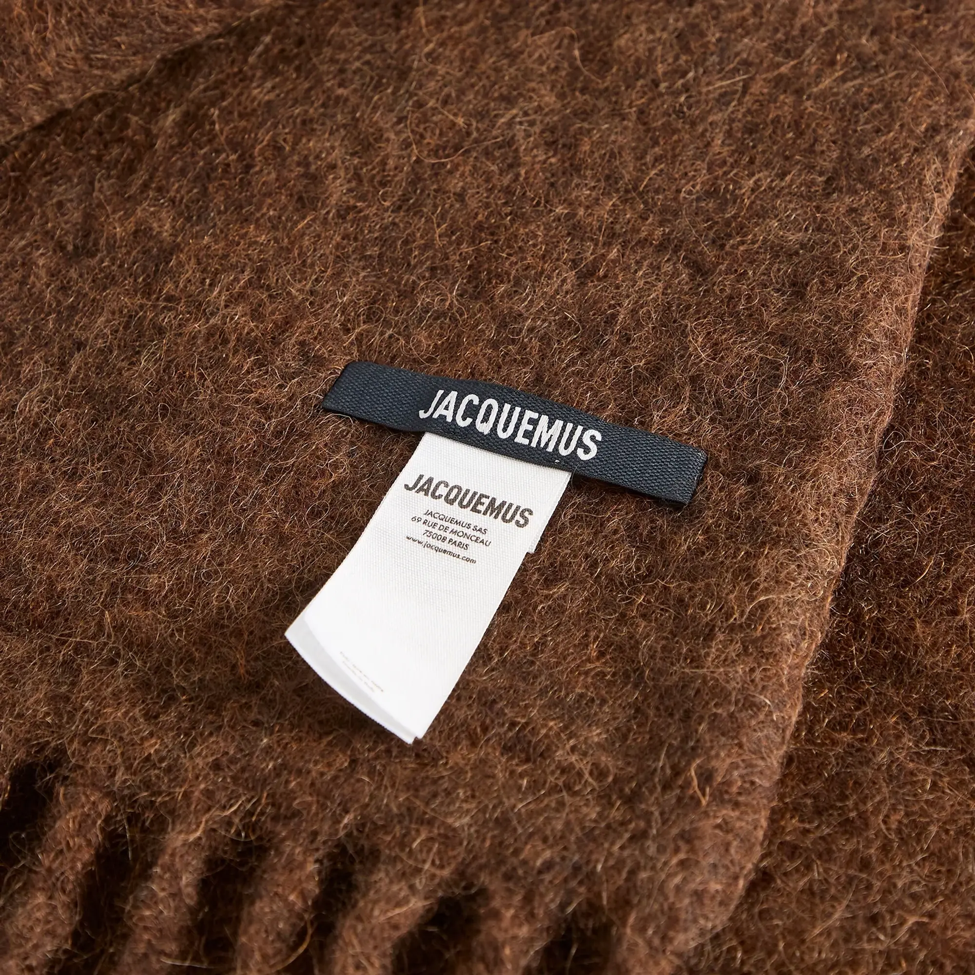 Jacquemus Men's Mohair Alpaca Grosgrain Logo Scarf Brown