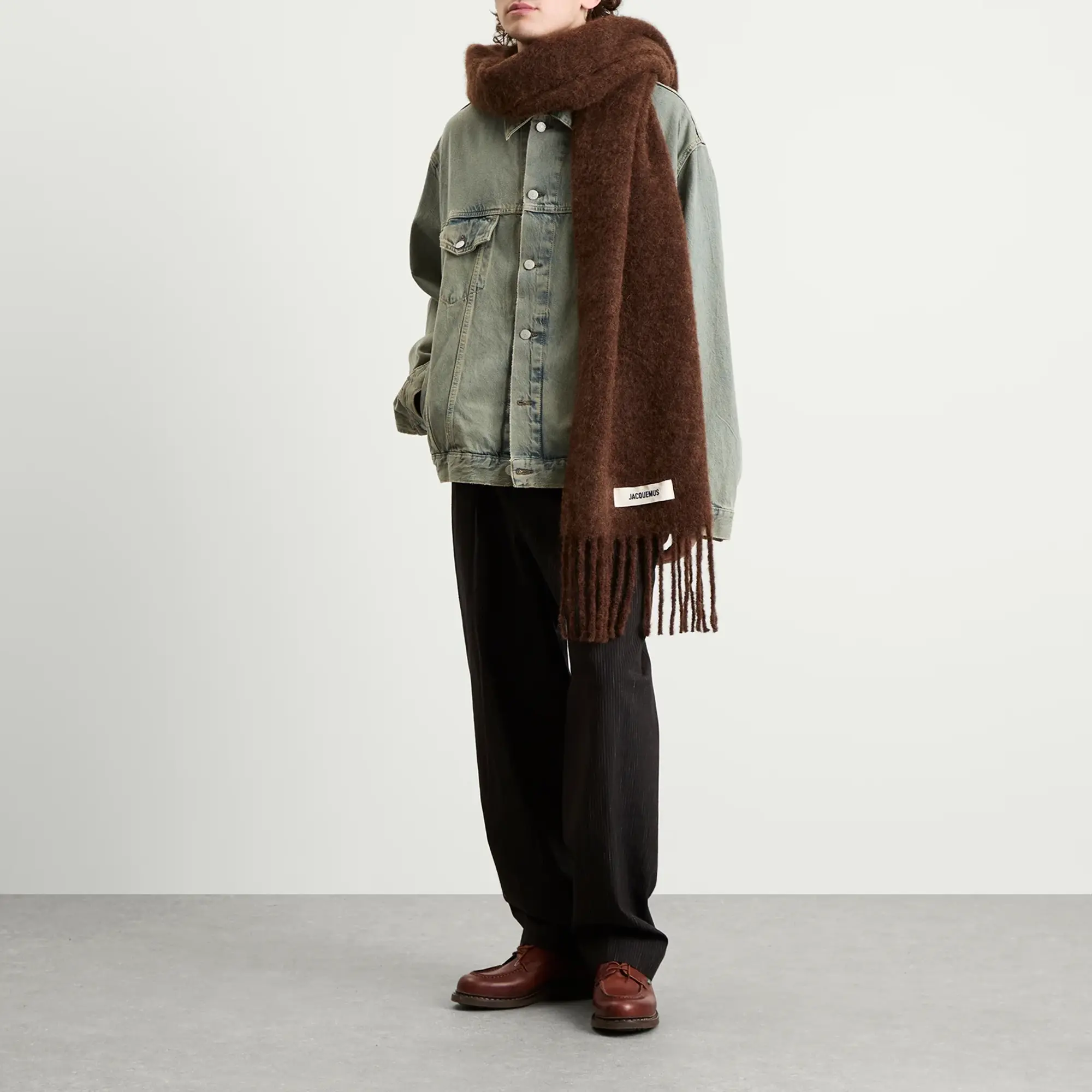 Jacquemus Men's Mohair Alpaca Grosgrain Logo Scarf Brown