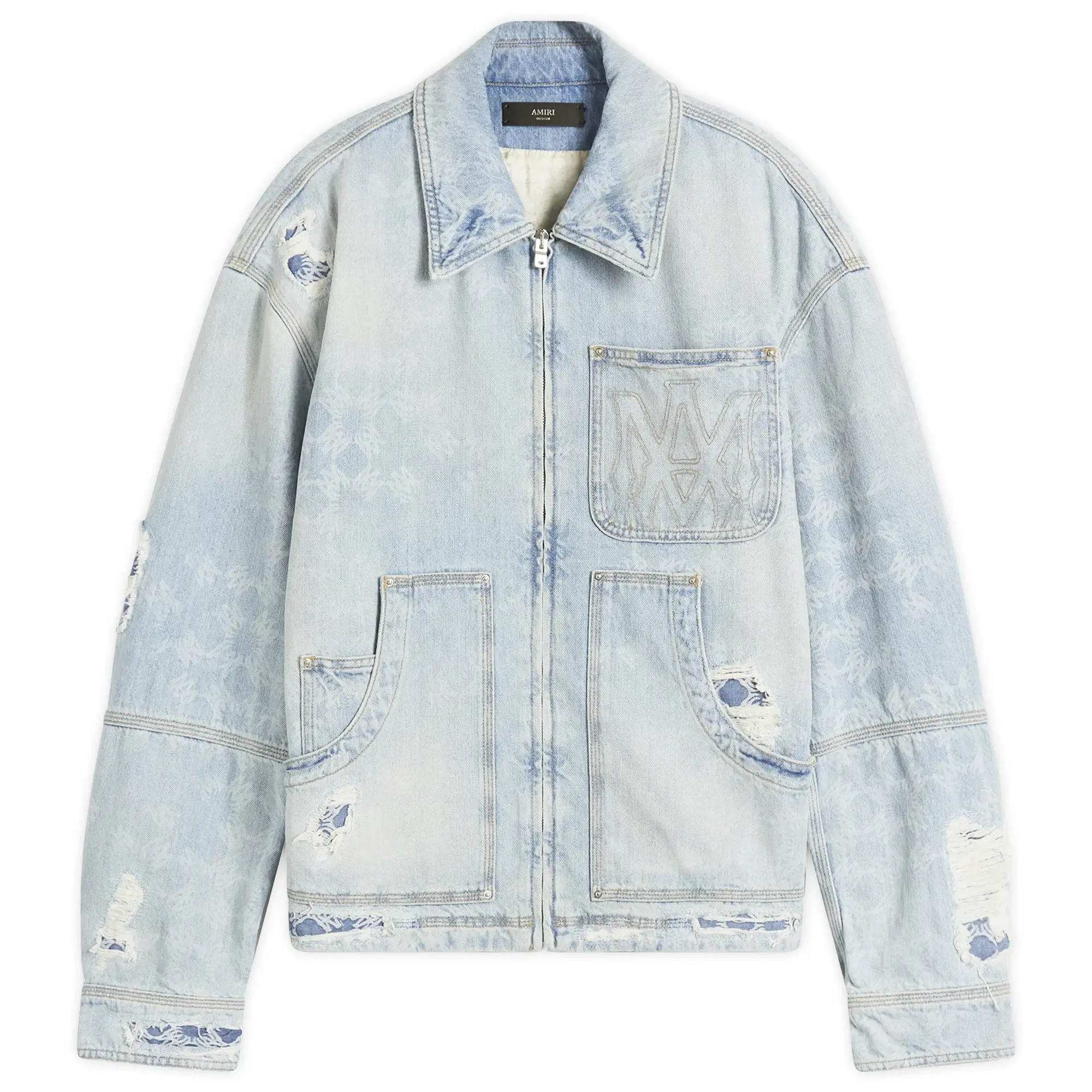 AMIRI Men's Denim Repair Work Jacket Faded Indigo