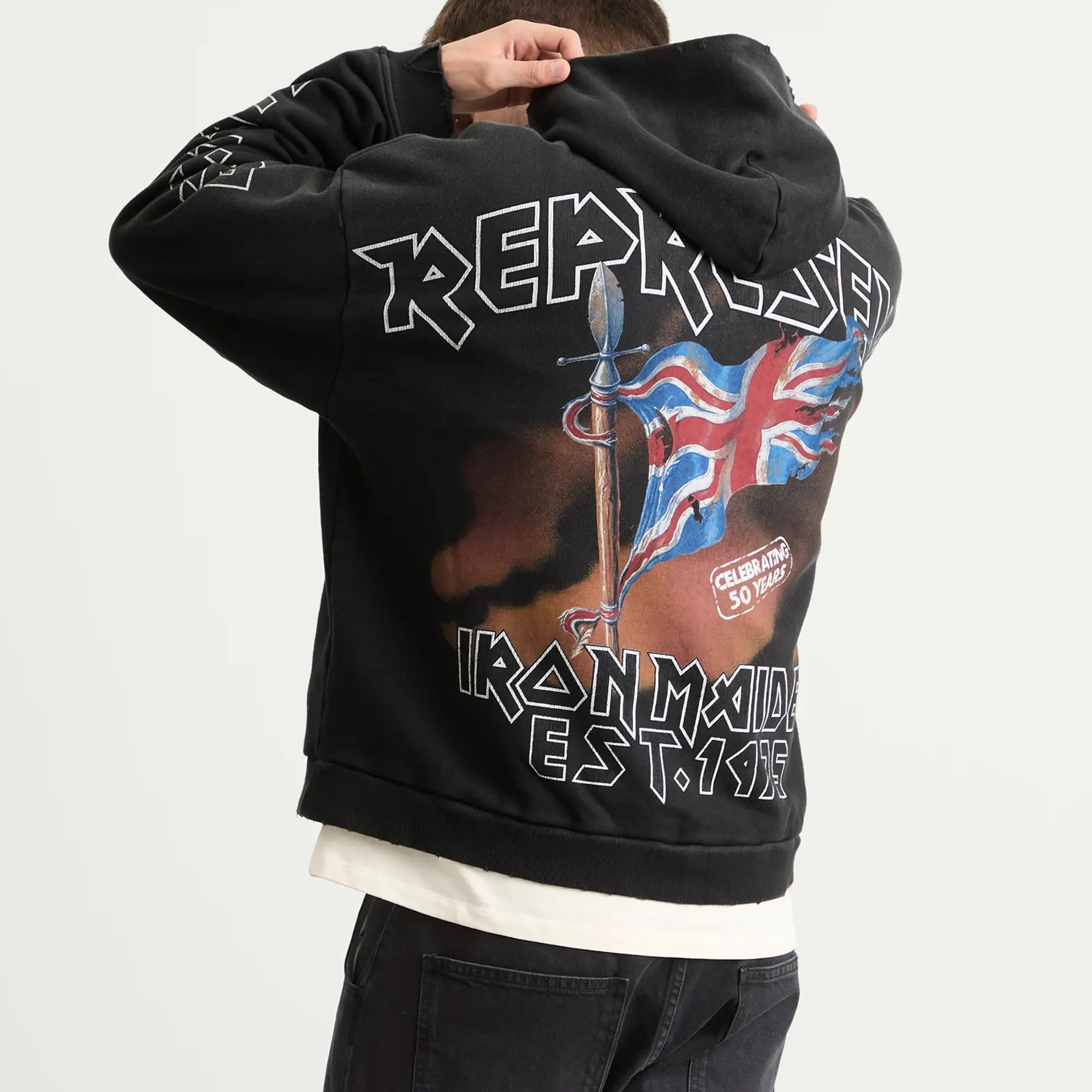 Represent Men's Iron Maiden Steed Hoodie Stained Black