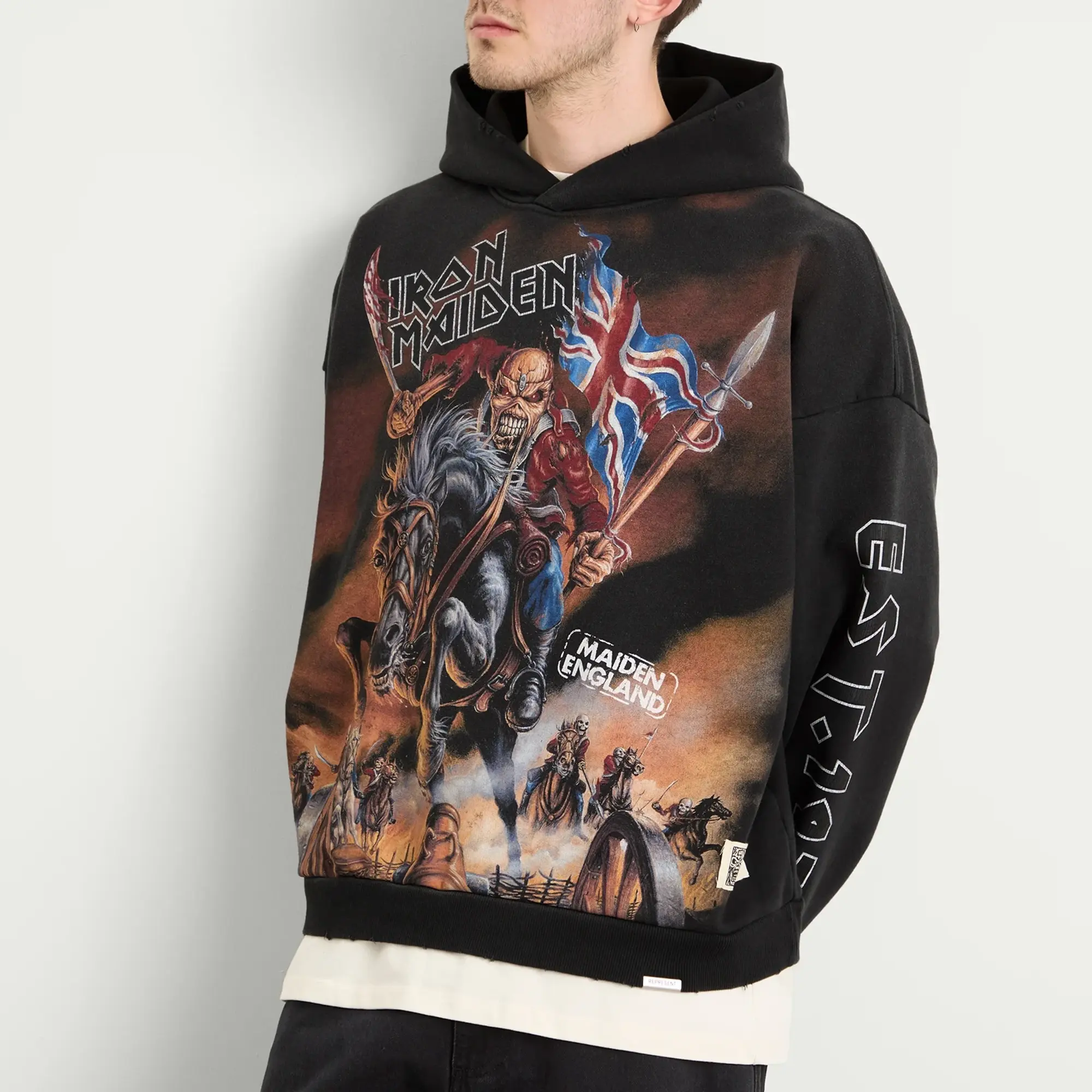 Represent Men's Iron Maiden Steed Hoodie Stained Black