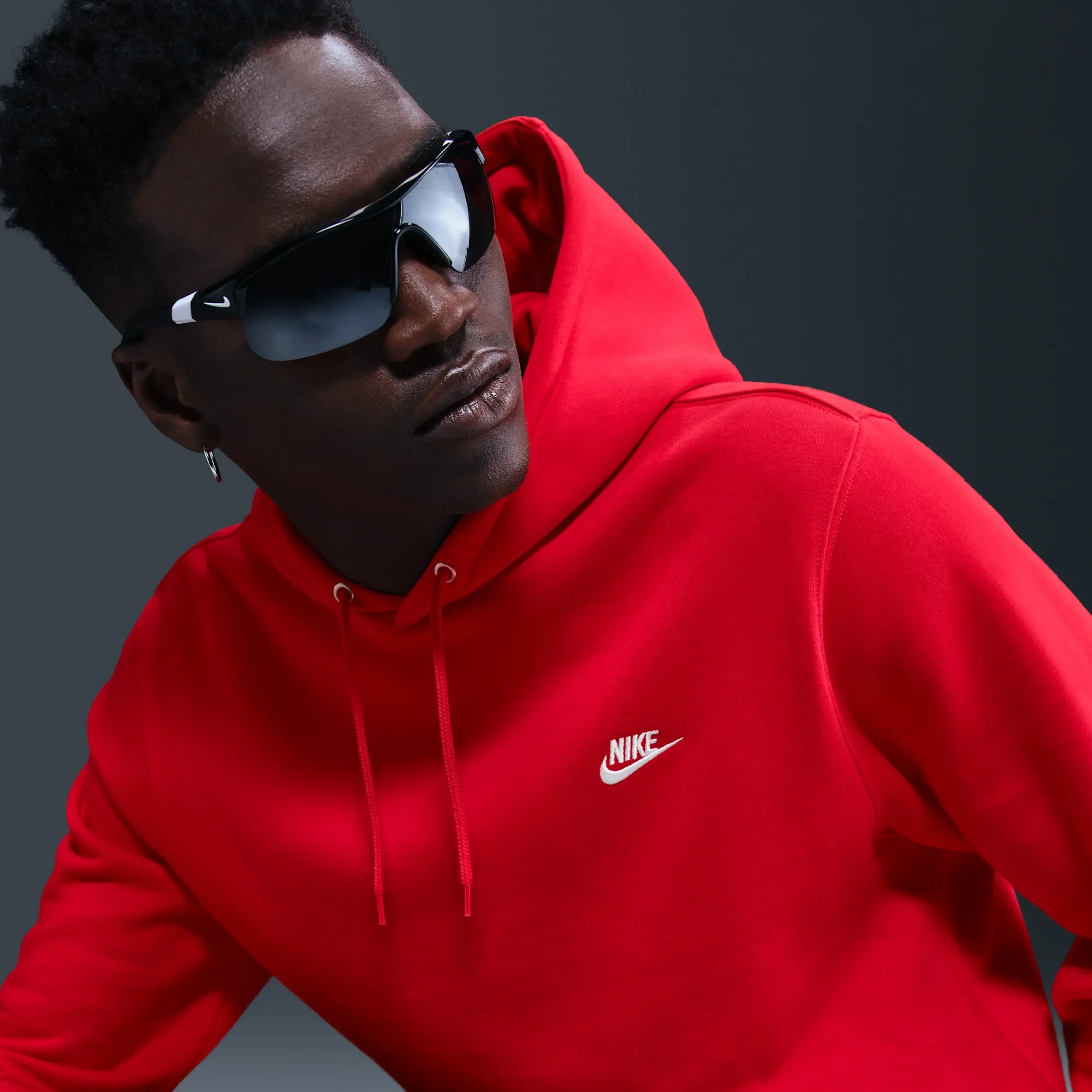Nike Club Men's Pullover Fleece Hoodie - Red - Cotton/Polyester