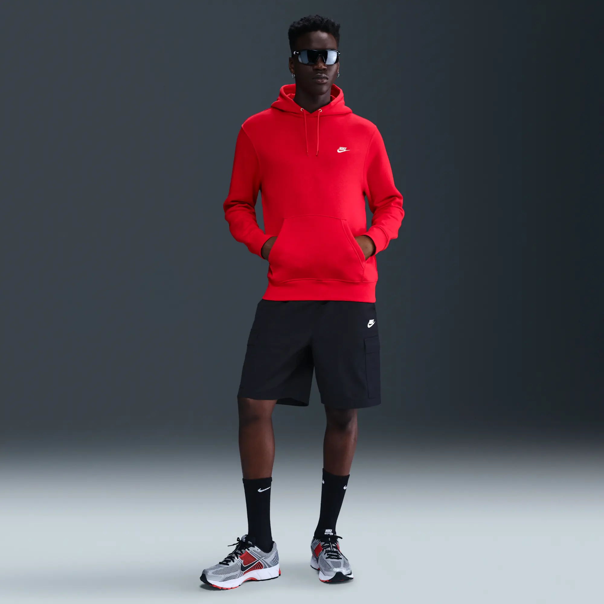 Nike Club Men's Pullover Fleece Hoodie - Red - Cotton/Polyester