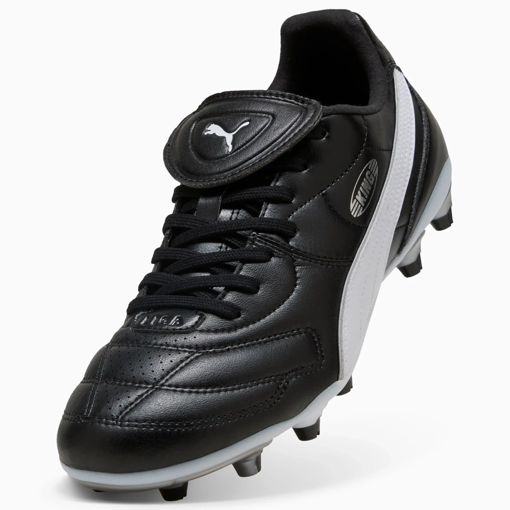 PUMA King Liga FG/AG Football Boots Unisex, Black/White/Silver, size 10