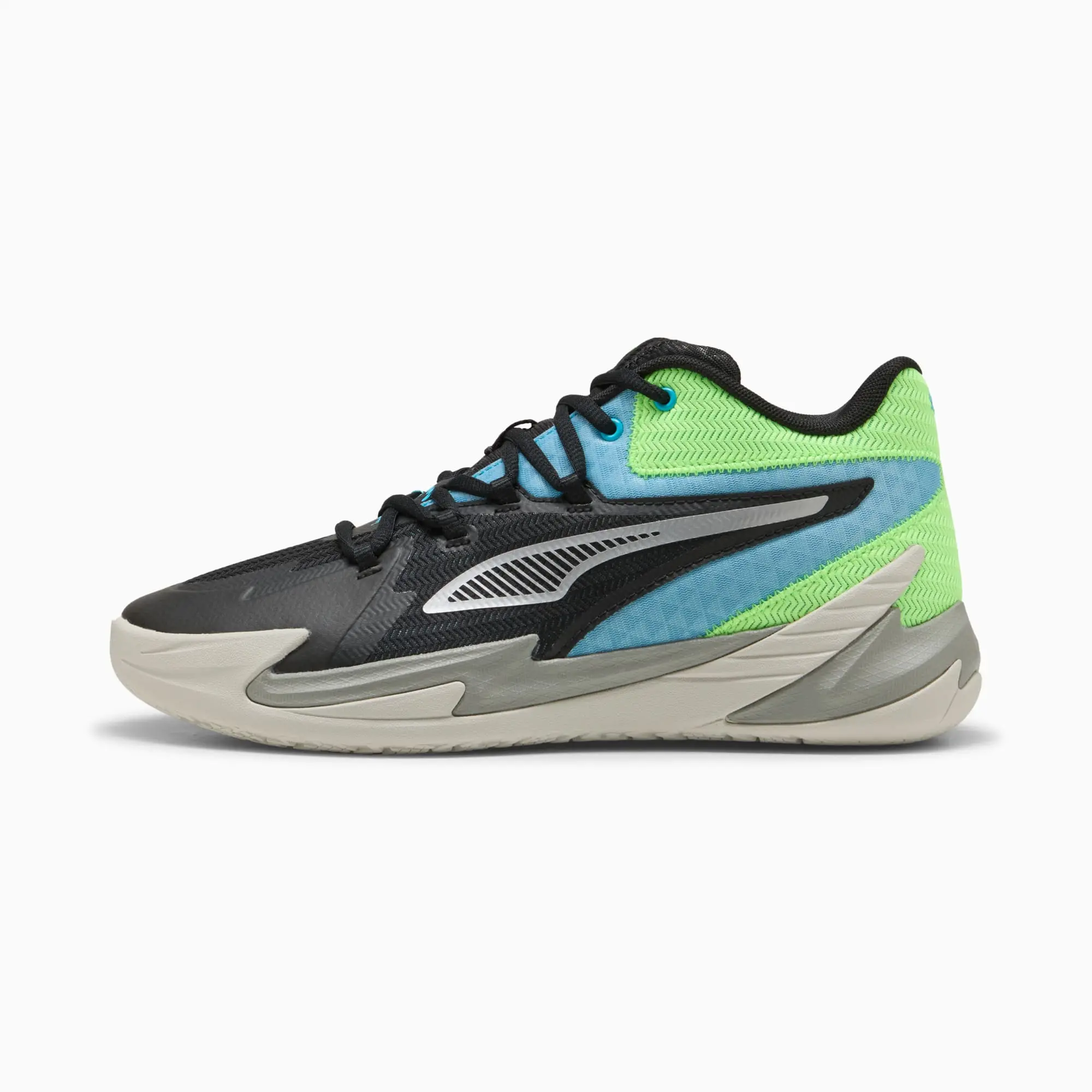 PUMA The Dagger Basketball Shoes Unisex, Black/Bright Aqua/Green Glare, size 10