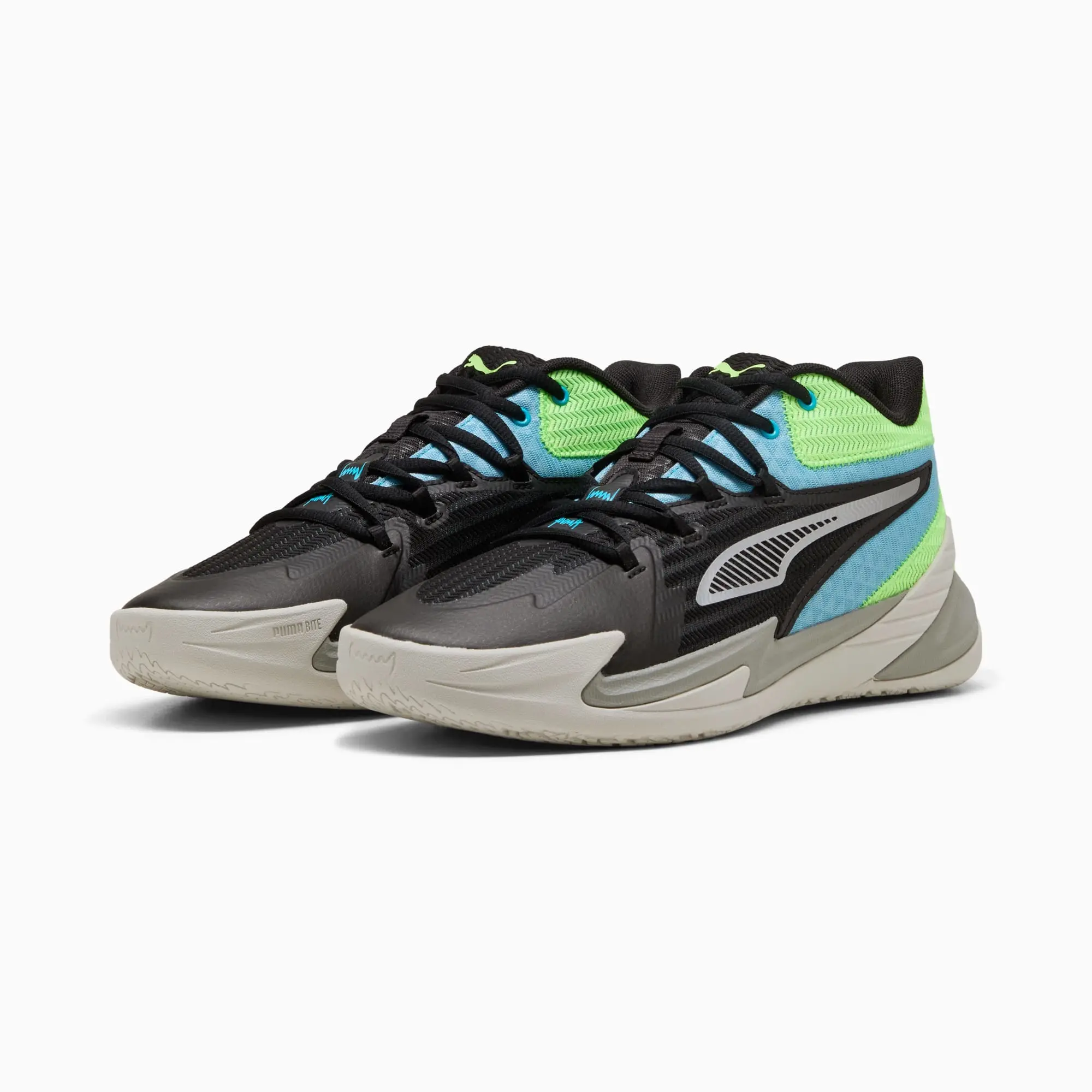 PUMA The Dagger Basketball Shoes Unisex, Black/Bright Aqua/Green Glare, size 10