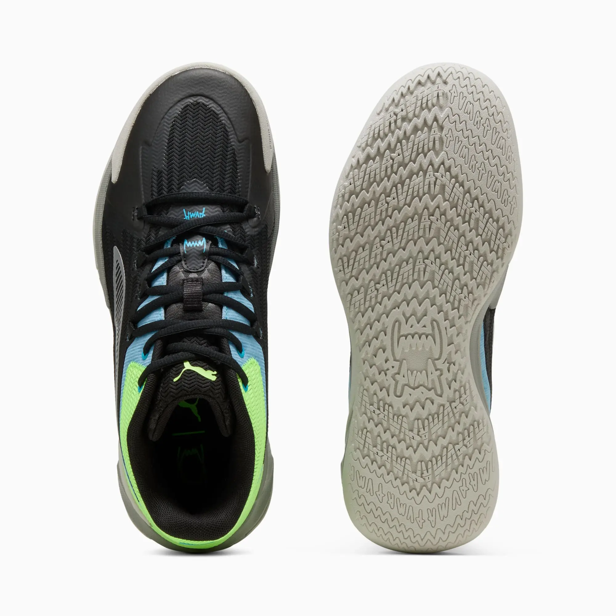 PUMA The Dagger Basketball Shoes Unisex, Black/Bright Aqua/Green Glare, size 10
