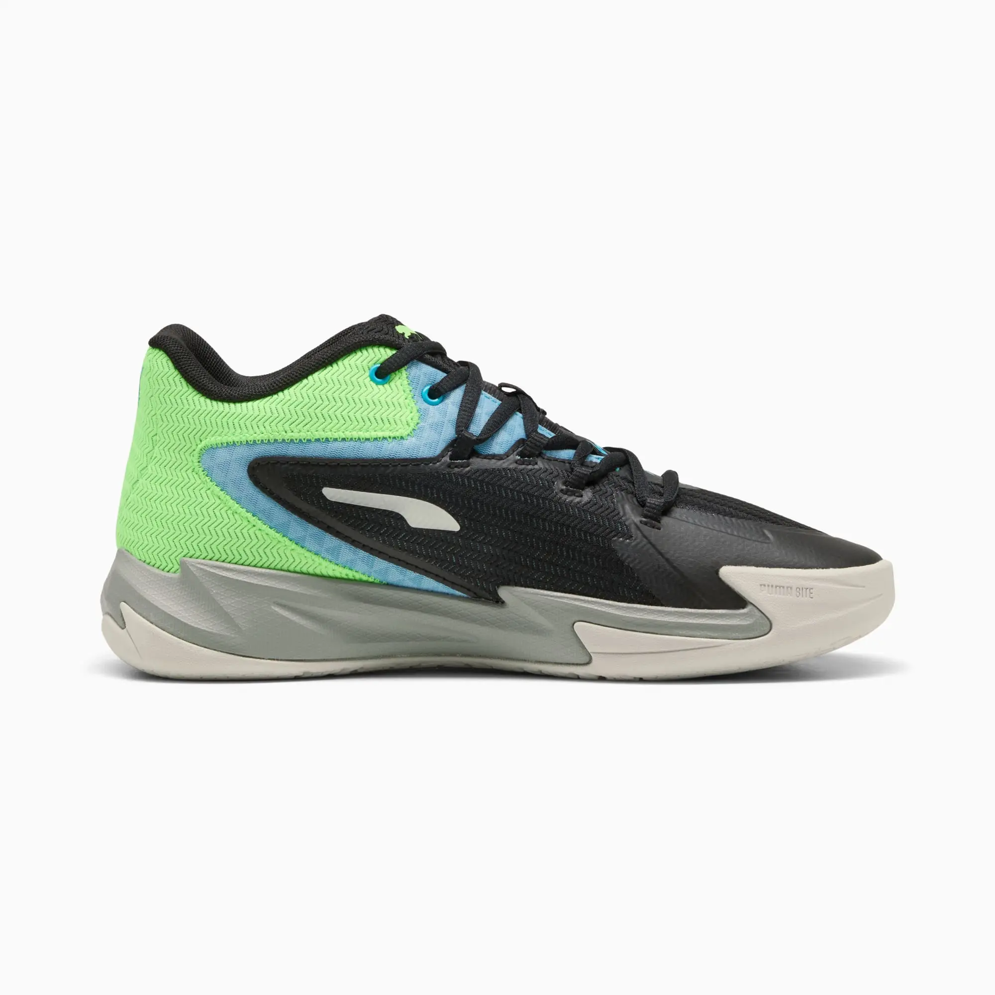 PUMA The Dagger Basketball Shoes Unisex, Black/Bright Aqua/Green Glare, size 10
