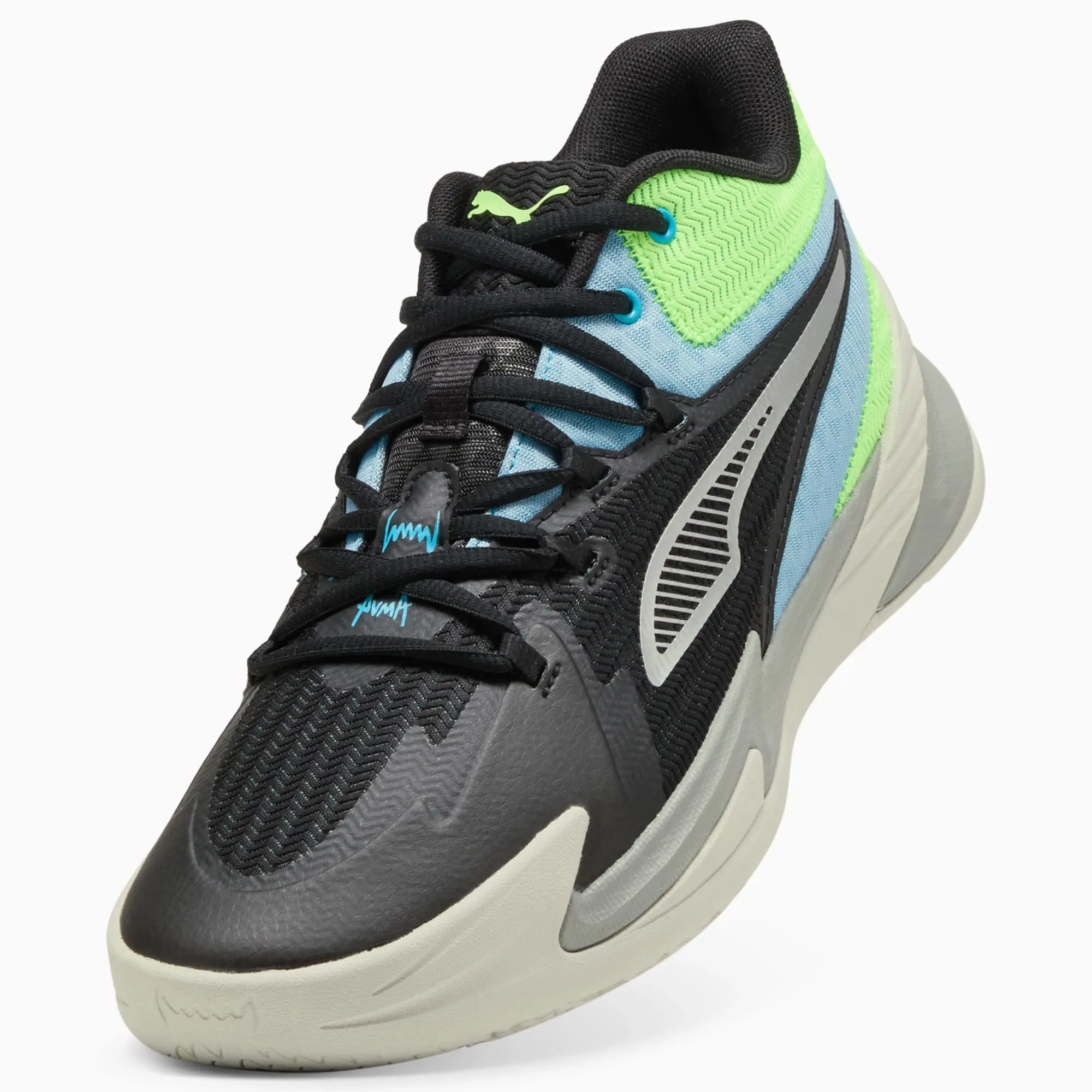 PUMA The Dagger Basketball Shoes Unisex, Black/Bright Aqua/Green Glare, size 10