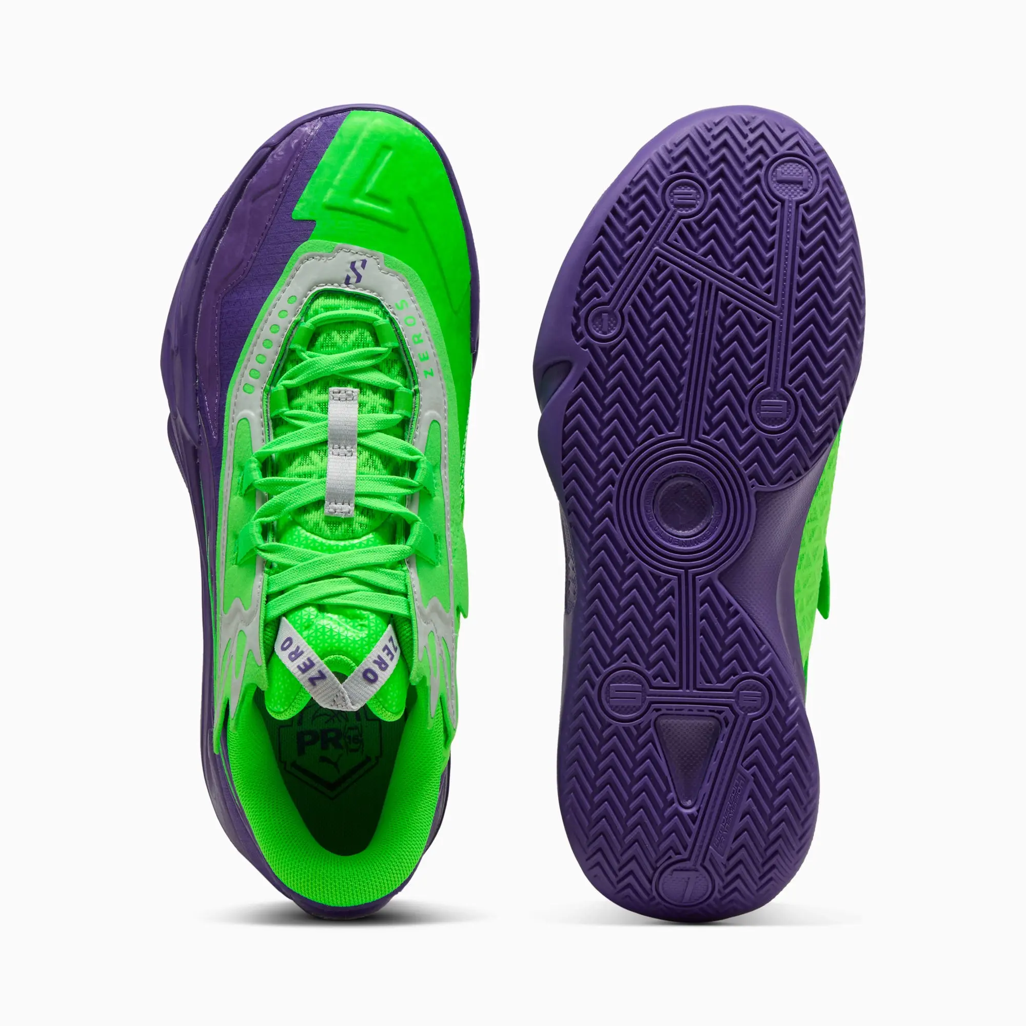 PUMA Scoot Zeros II Nxtpro Hoops Basketball Shoes Unisex, Violet/Green Pes, size 10
