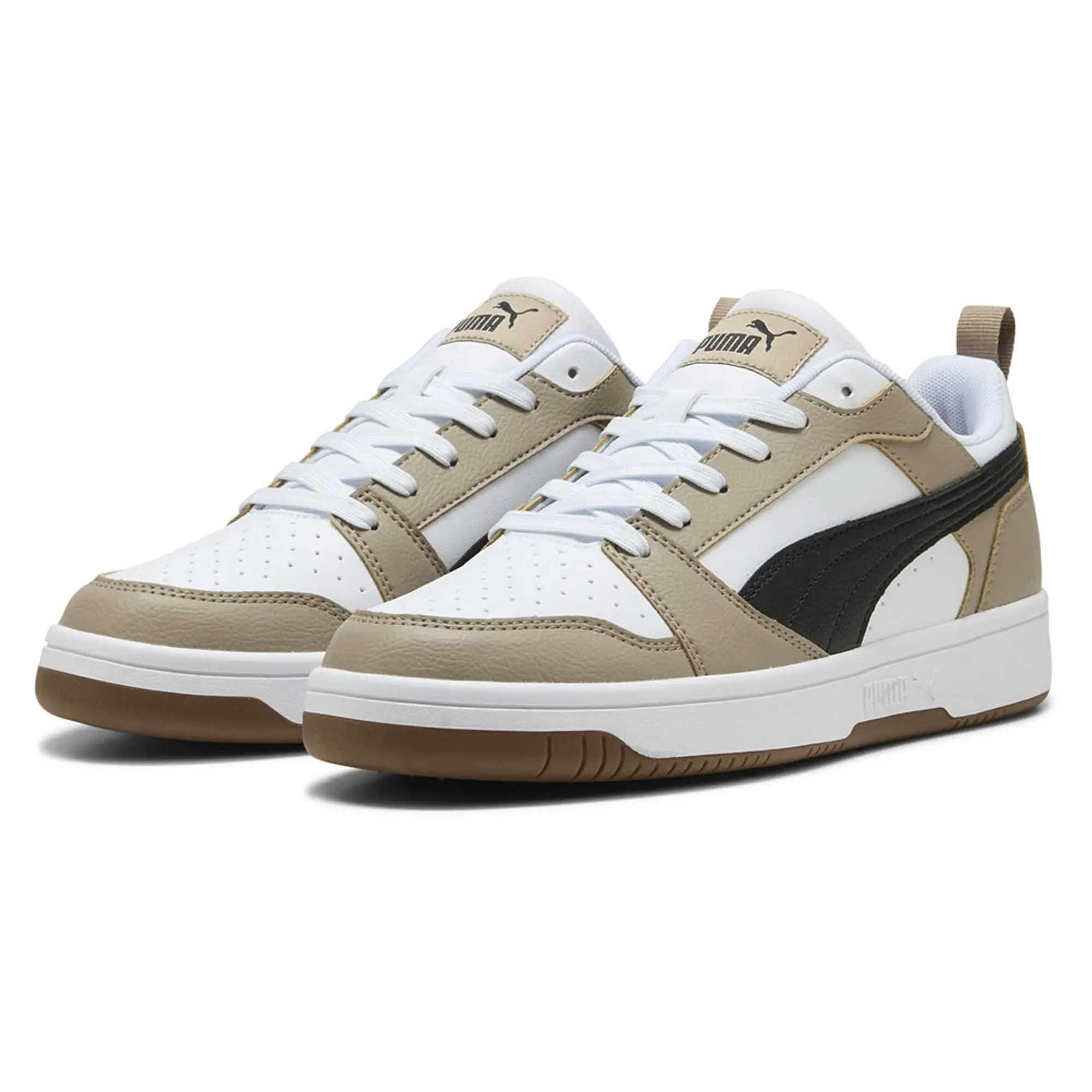 PUMA Rebound V6 Low Sneakers, White/Black/Ice Coffee, size 10